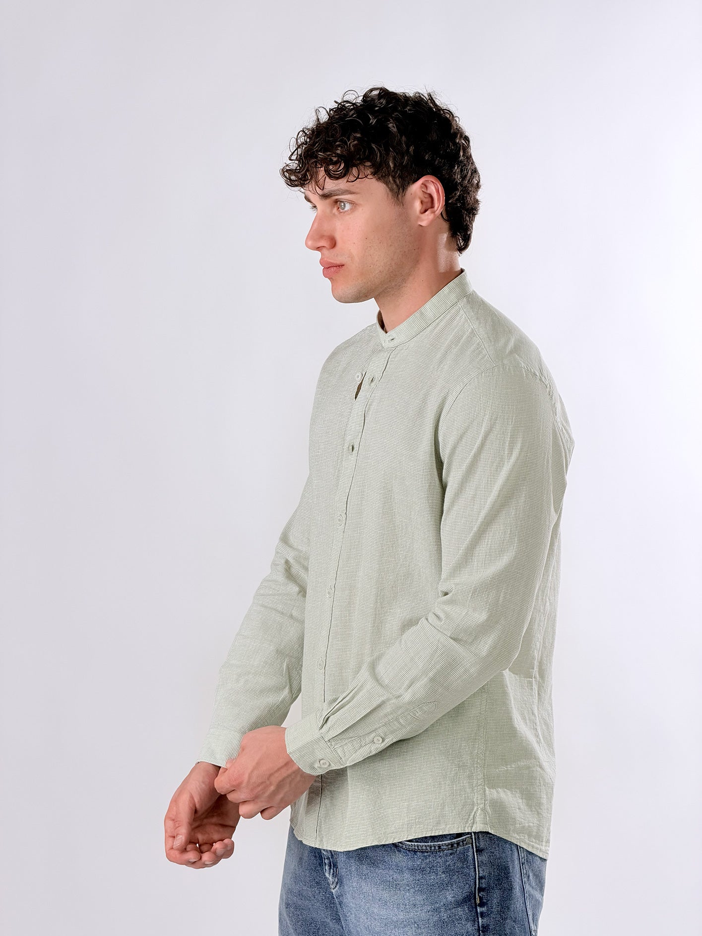 Camicia coreana micro quadretti|Colore:Verde