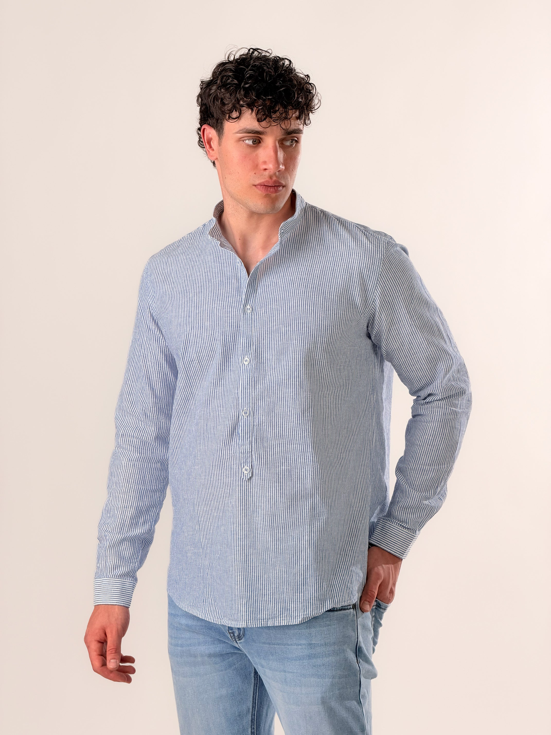 Camicia Serafino micro-righe |Colore:Bluette
