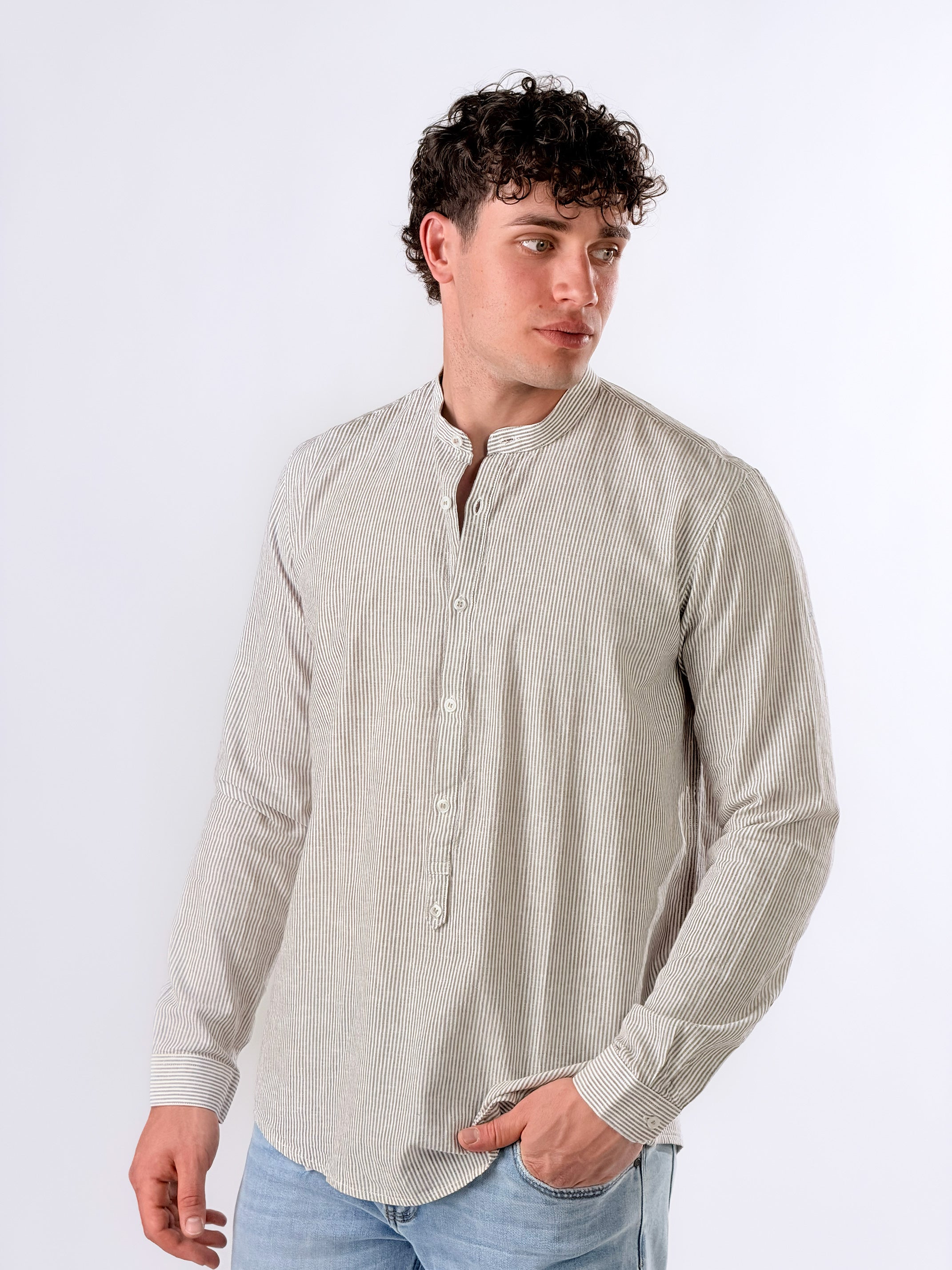 Camicia Serafino micro-righe |Colore:Moro