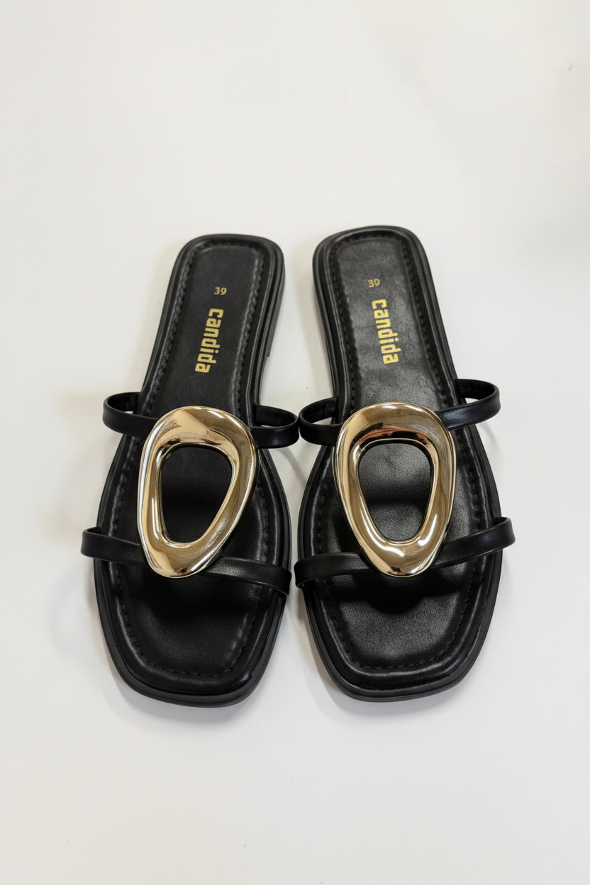 Sabot basso con anello oro|Colore:Nero/oro