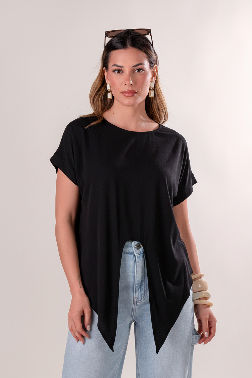 T-Shirt Cropped con Nodo|Colore:Nero