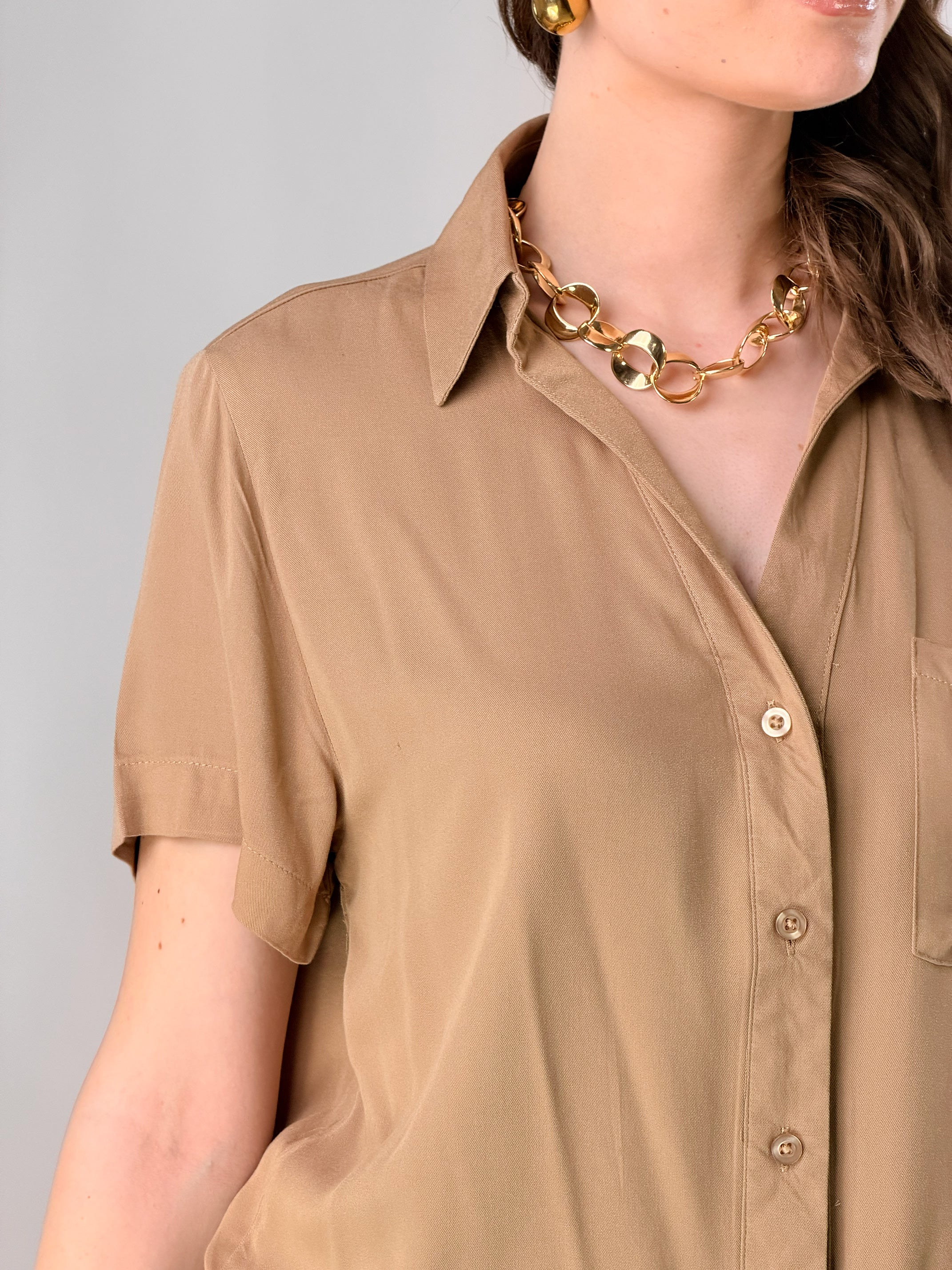 Camicia crop mono taschino|Colore:Cammello