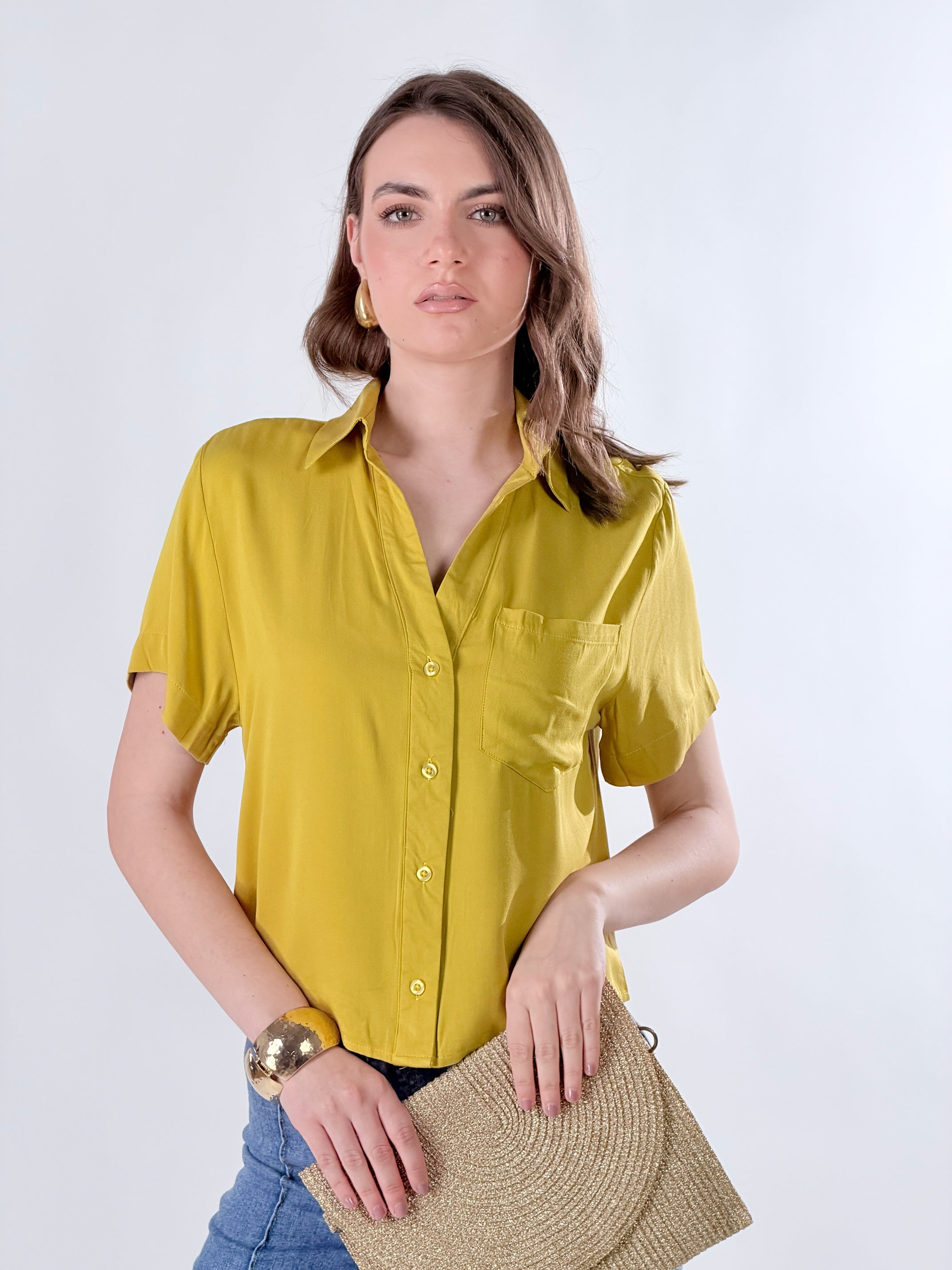 Camicia crop mono taschino|Colore:Mostarda