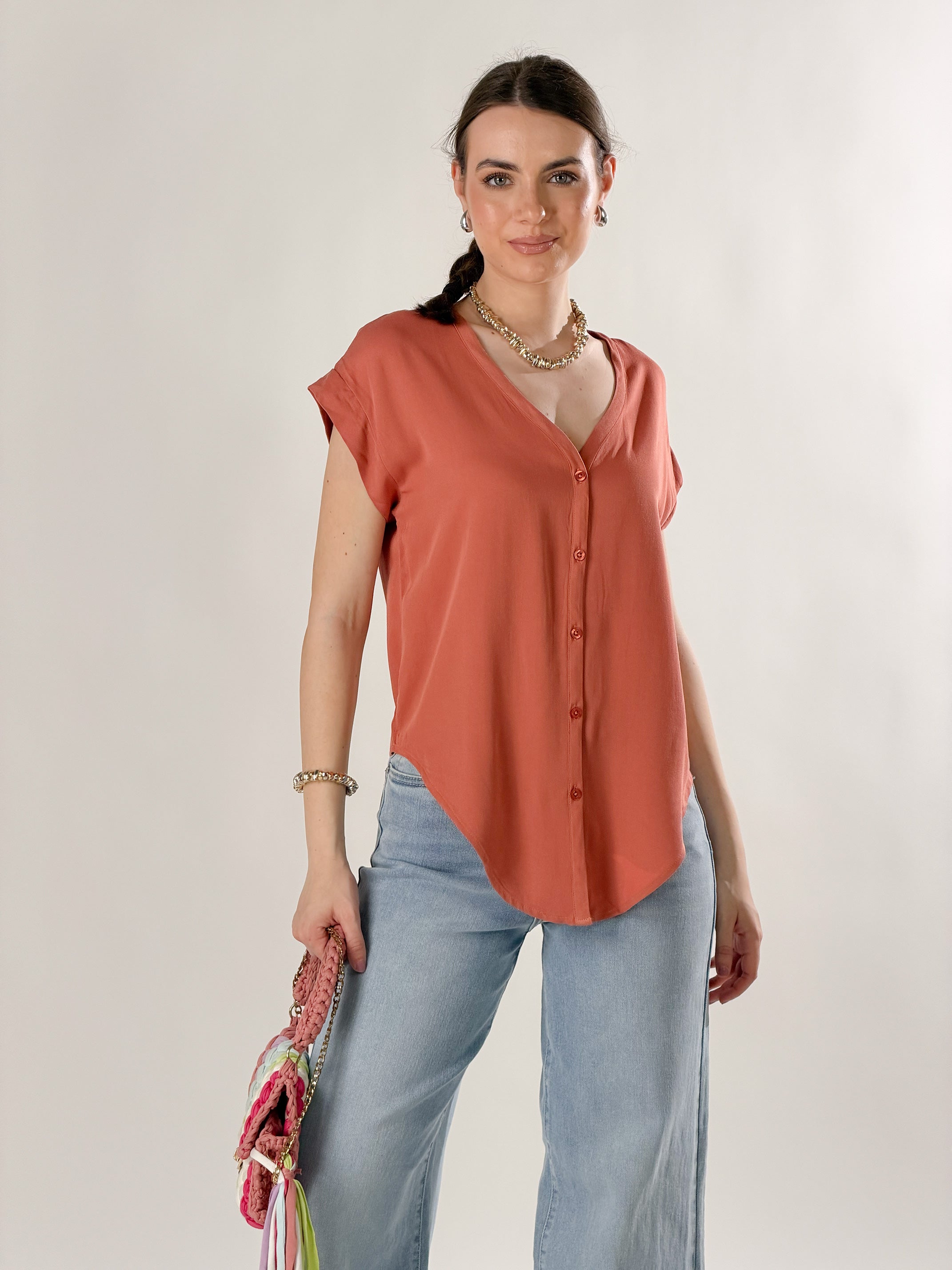 Camicia Nodo scollo a V|Colore:Terracotta