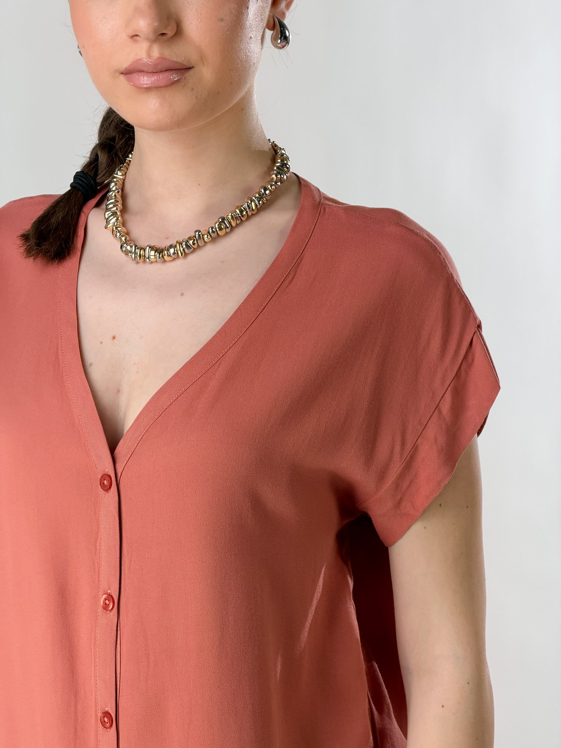 Camicia Nodo scollo a V|Colore:Terracotta
