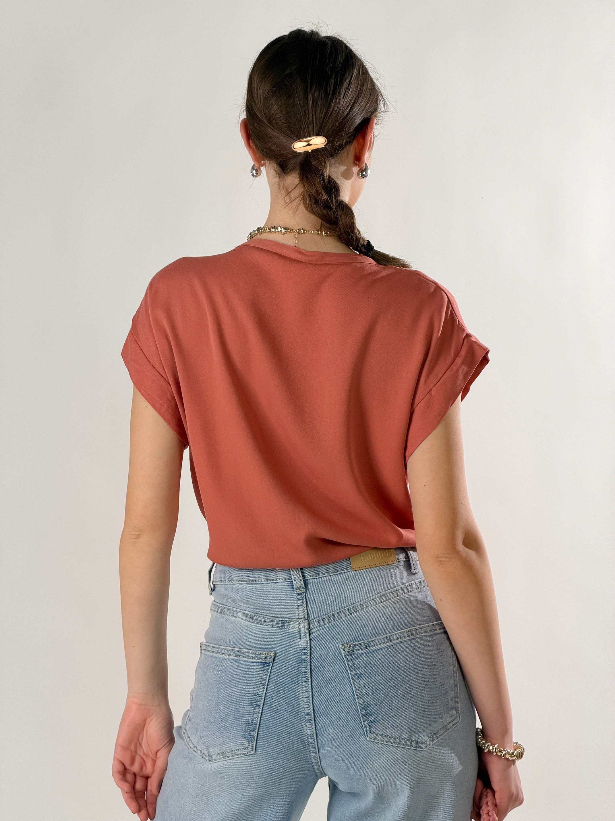 Camicia Nodo scollo a V|Colore:Terracotta