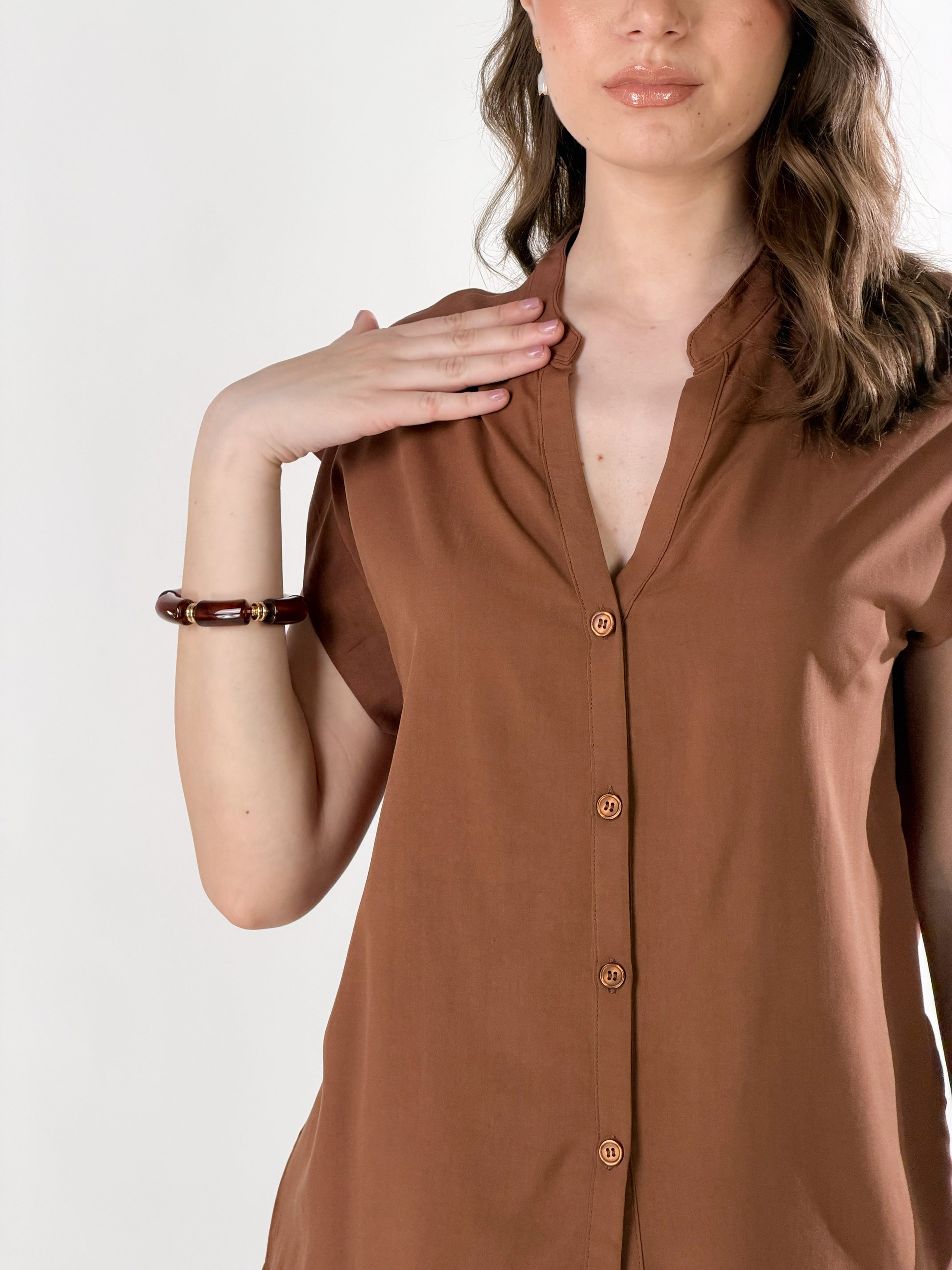 Camicia scollo V|Colore:Nocciola