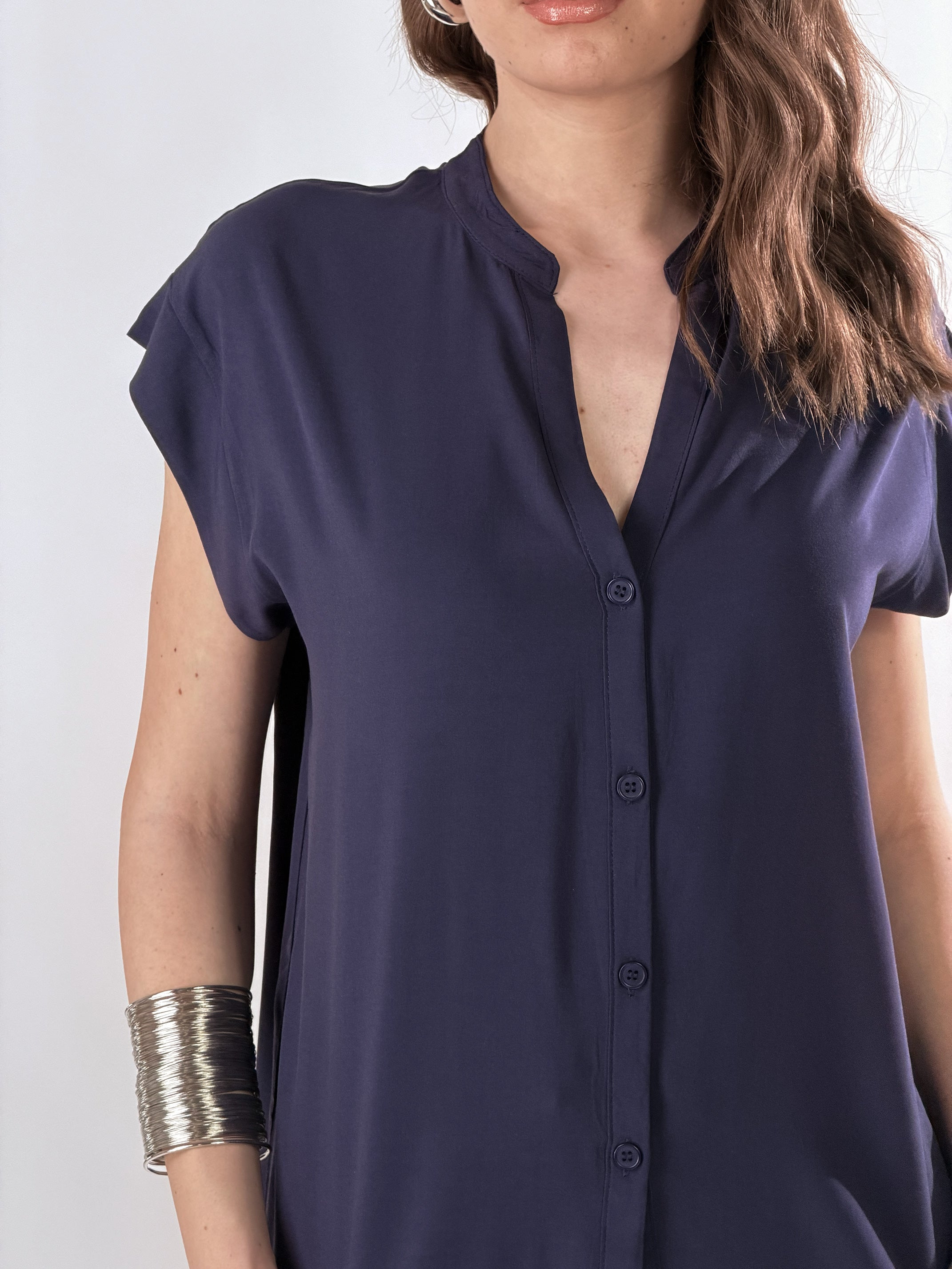 Camicia scollo V|Colore:Blu navy