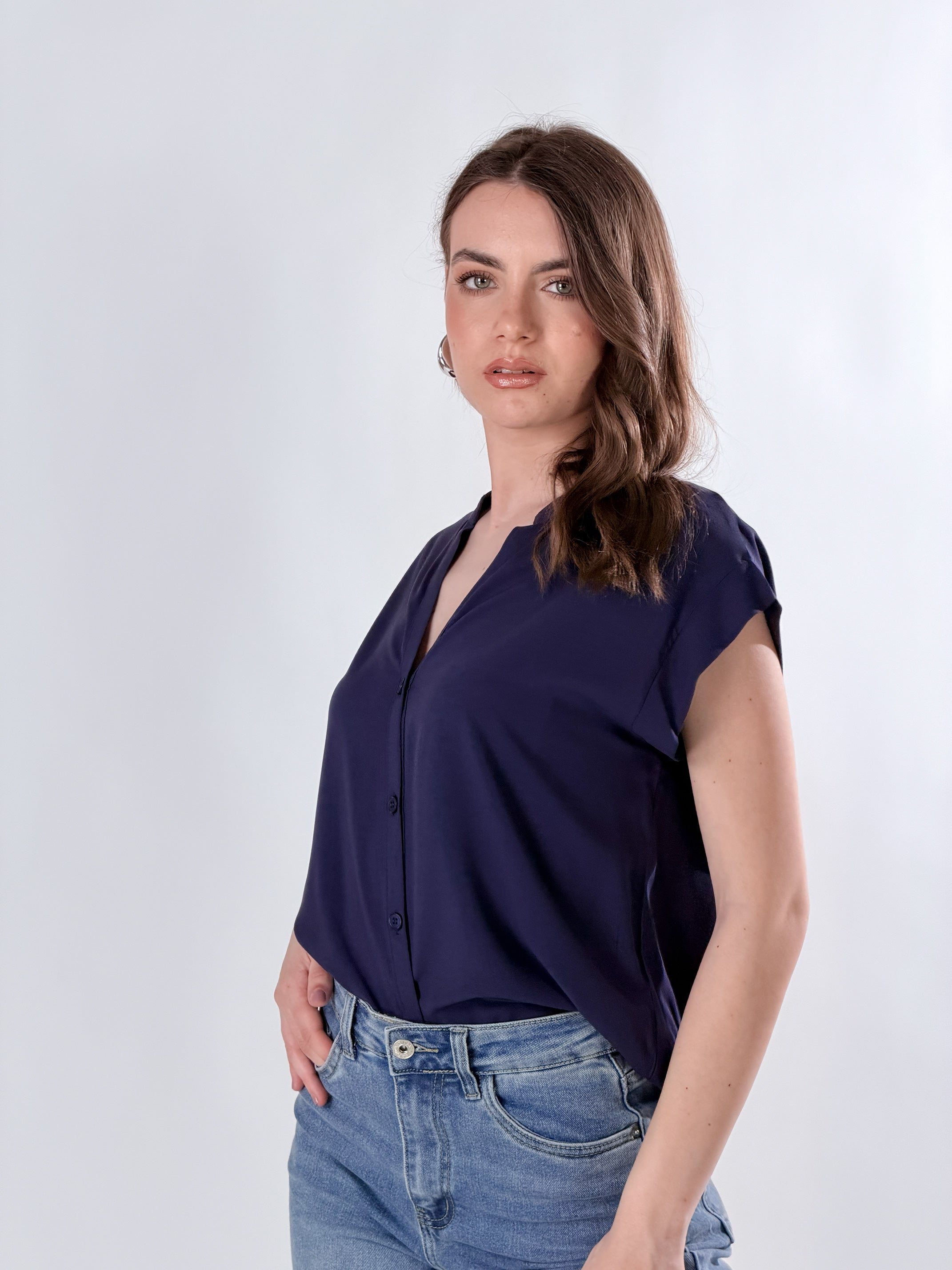 Camicia scollo V|Colore:Blu navy