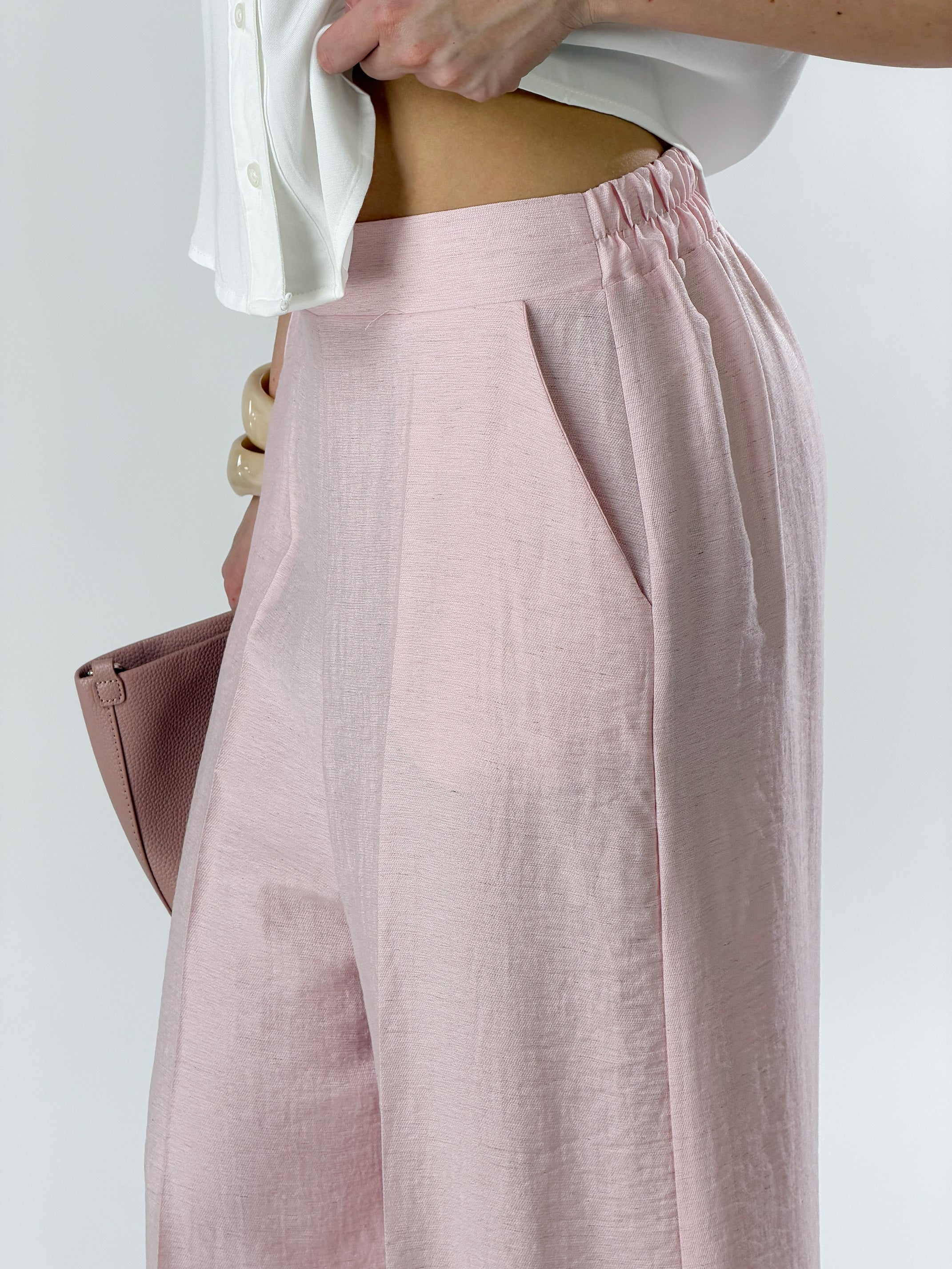 Pantaloni ampi alla caviglia misto lino|Colore:Rosa