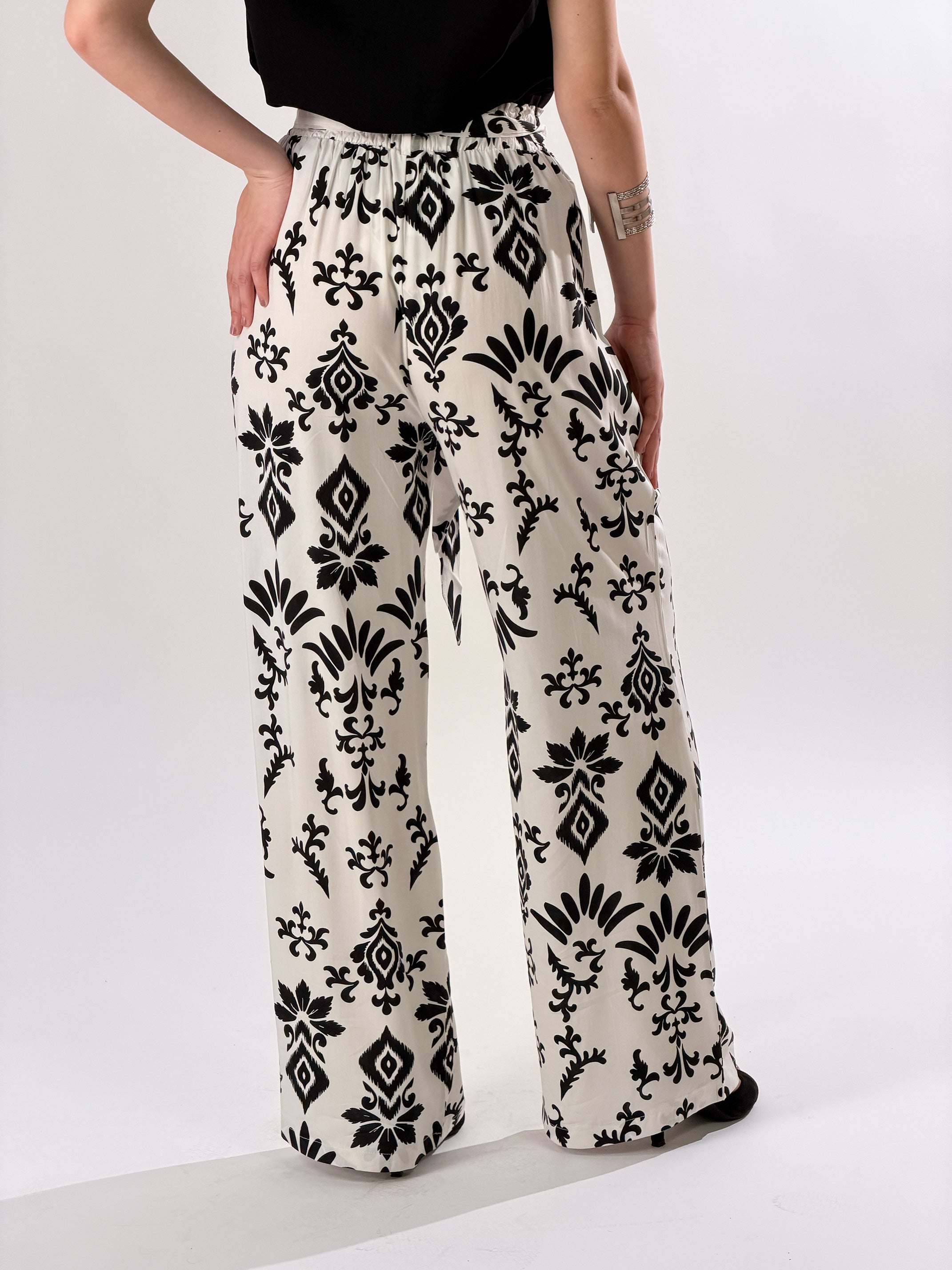Pantalone palazzo fantasia maiolica|Colore:Bianco/nero