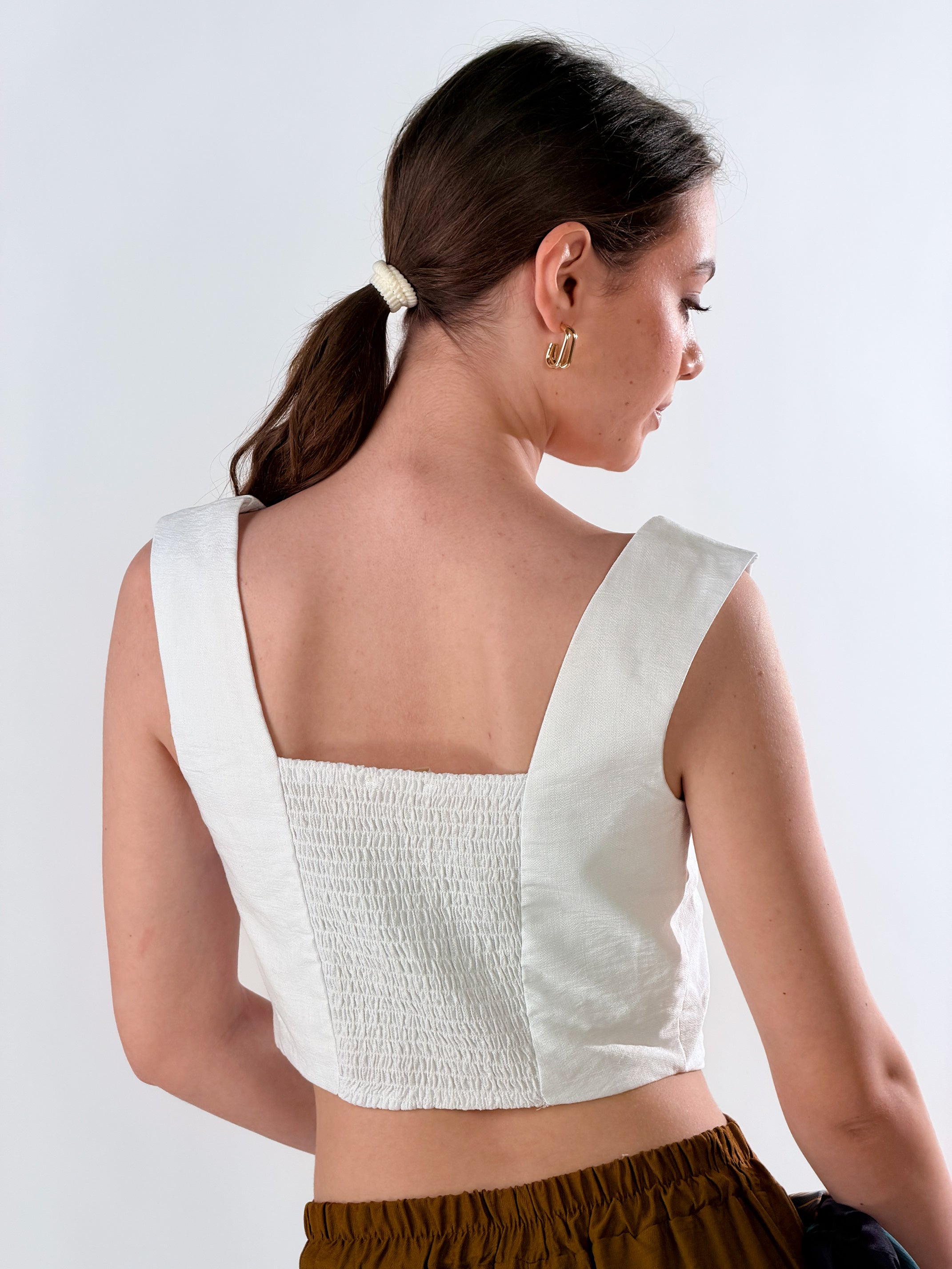 Top Karen effetto lino|Colore:Bianco