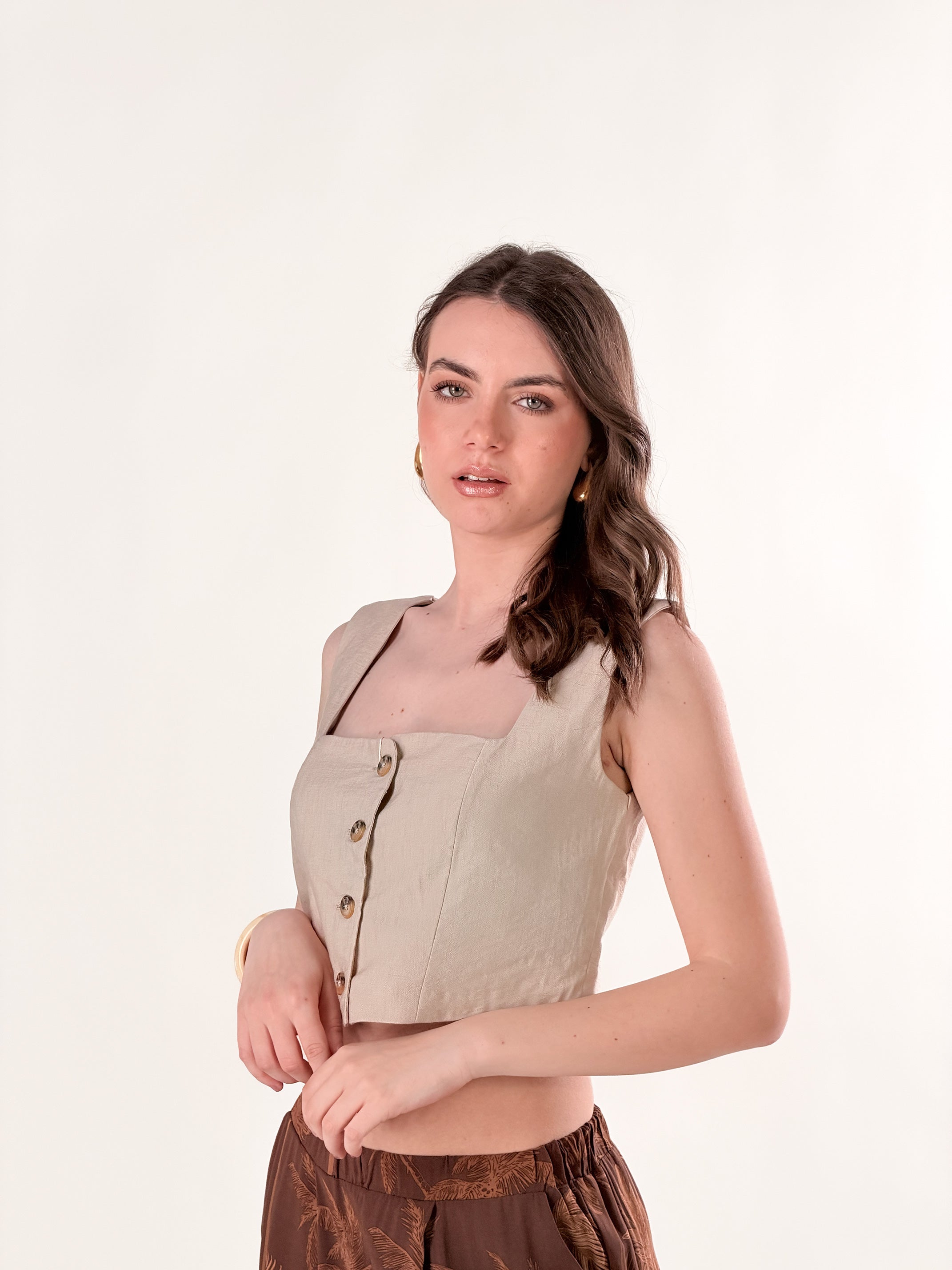 Top Karen effetto lino|Colore:Beige