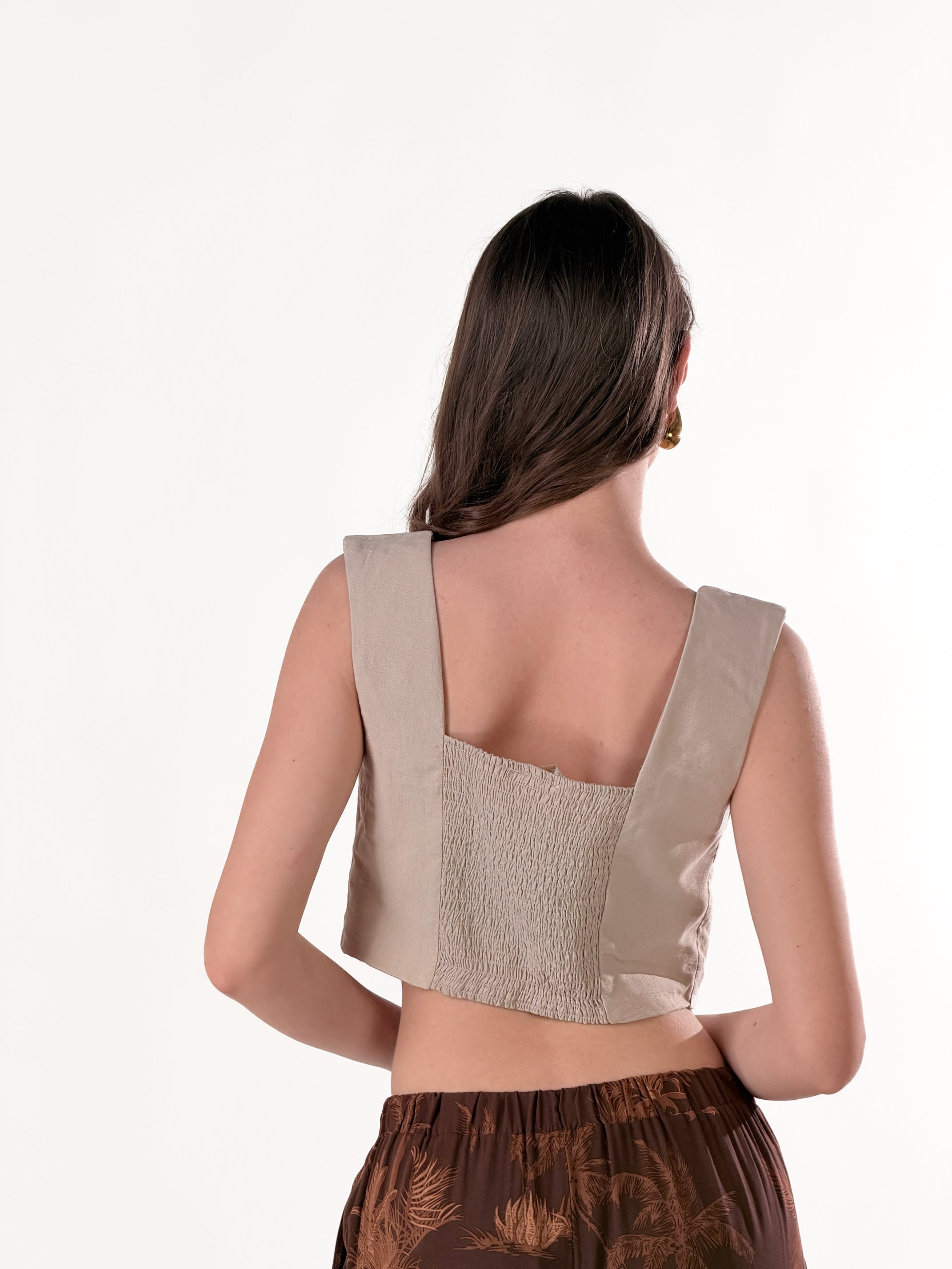 Top Karen effetto lino|Colore:Beige