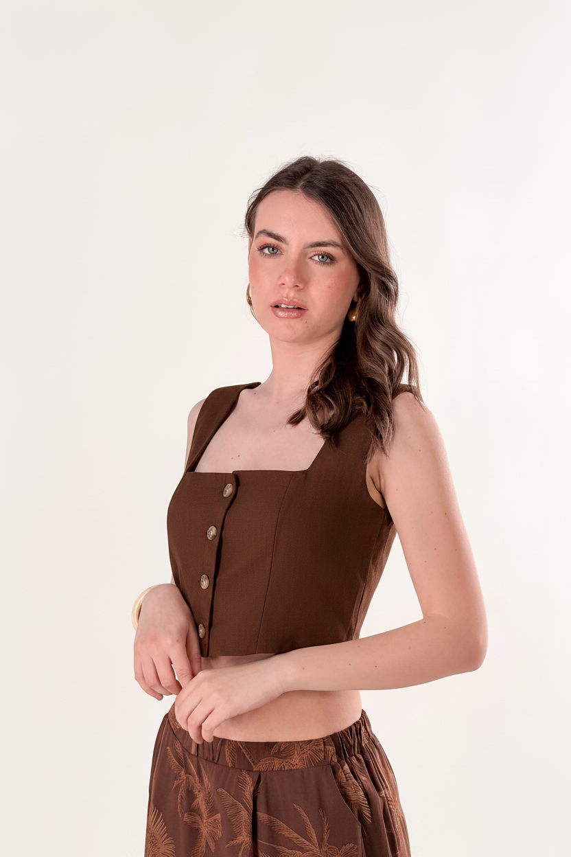 Top Karen effetto lino|Colore:Cioccolato