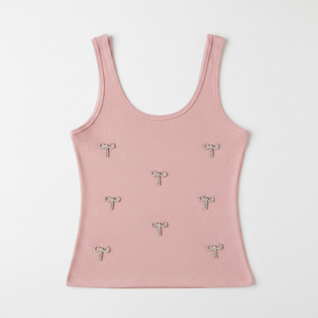 Canotta con applicazioni fiocchi|Colore:Rosa chiaro