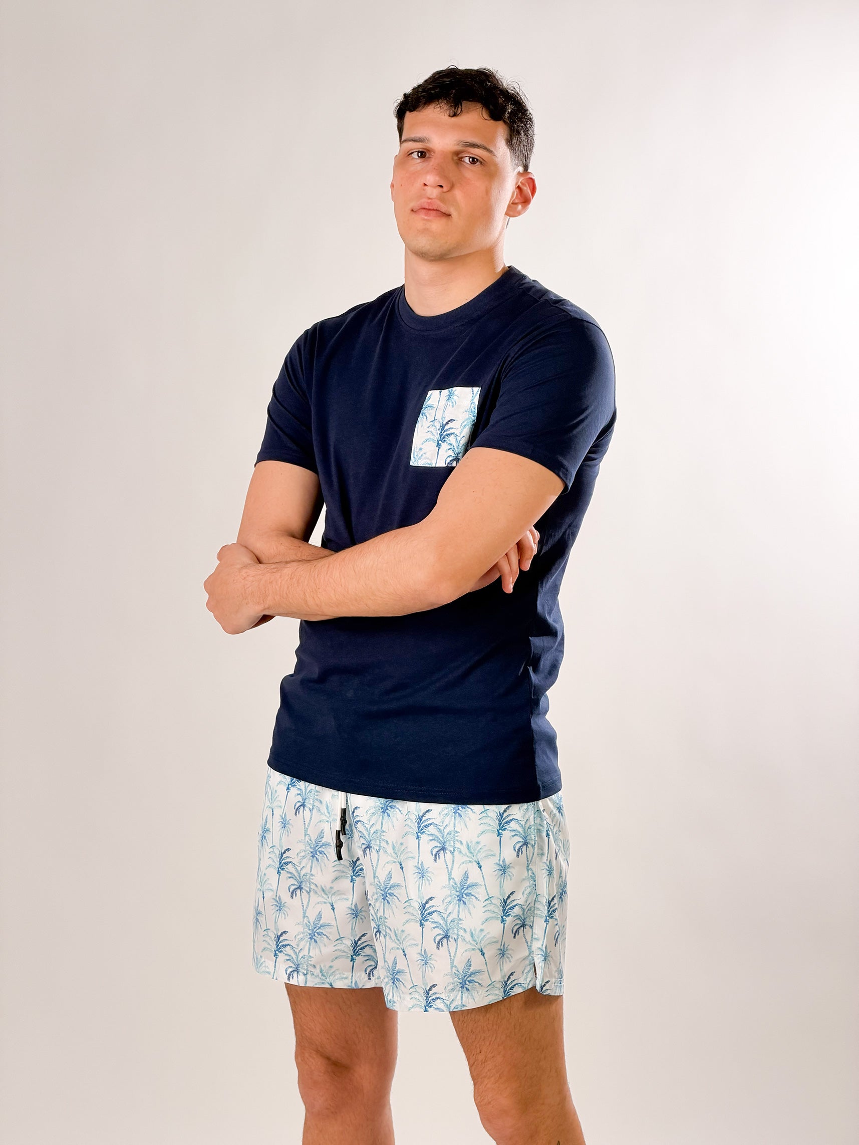 Costume Boxer palme|Colore:Bianco/blu