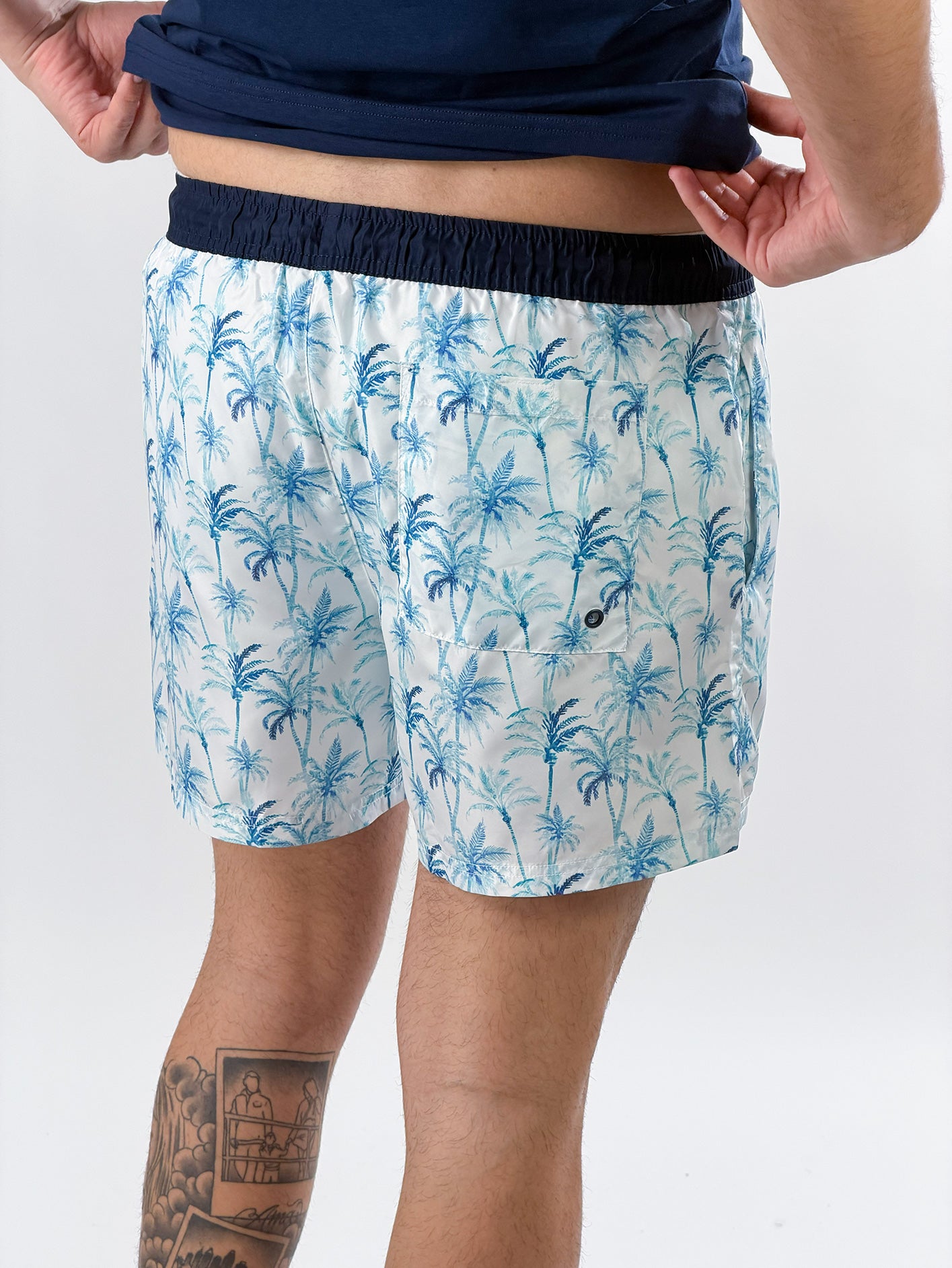 Costume Boxer palme|Colore:Bianco/blu