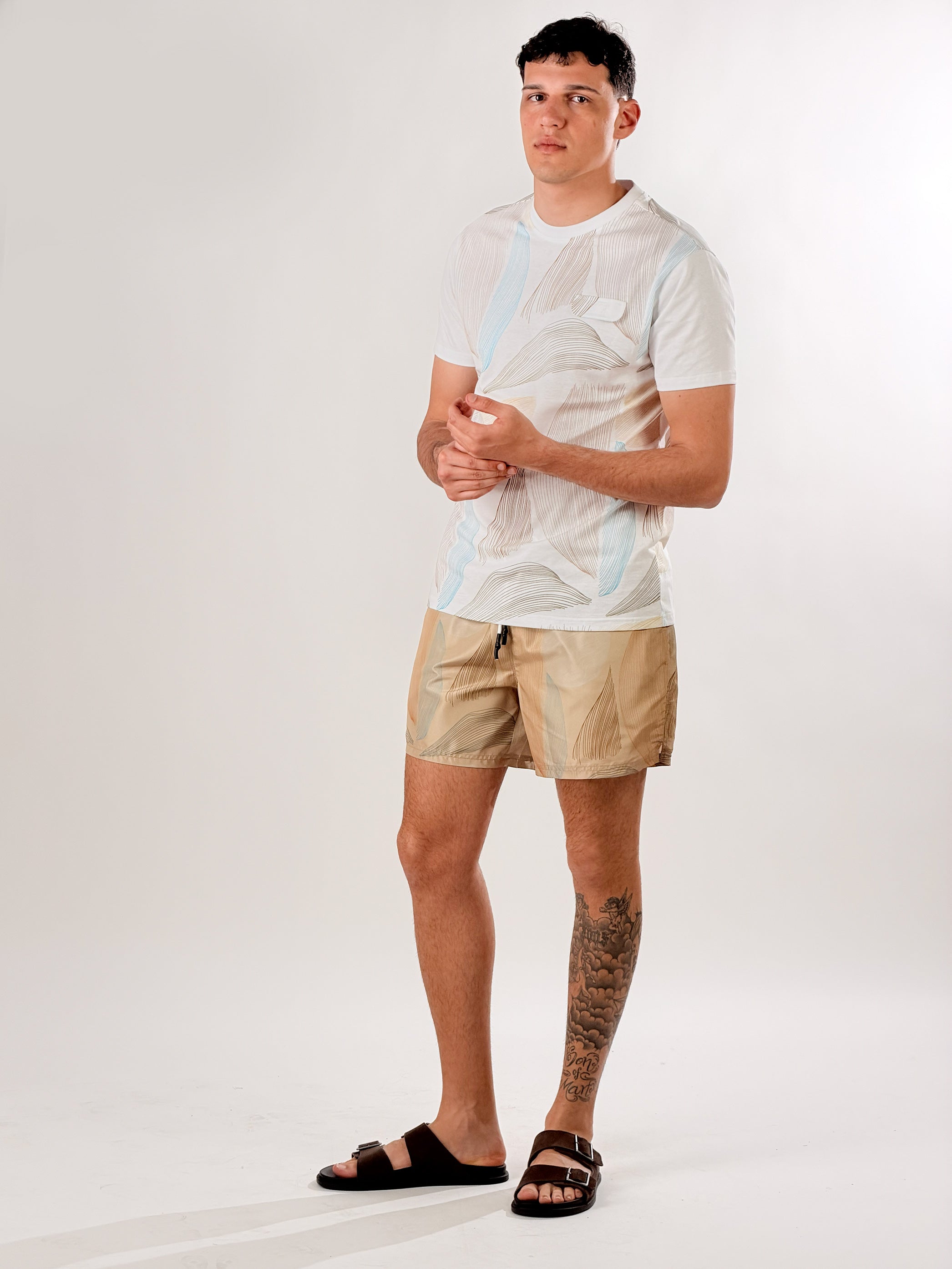 Costume Boxer stampa astratta botanica|Colore:Beige