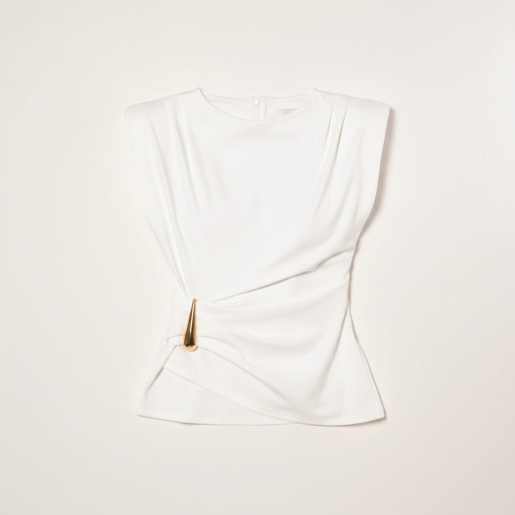 Maglia groffata con accessorio|Colore:Bianco