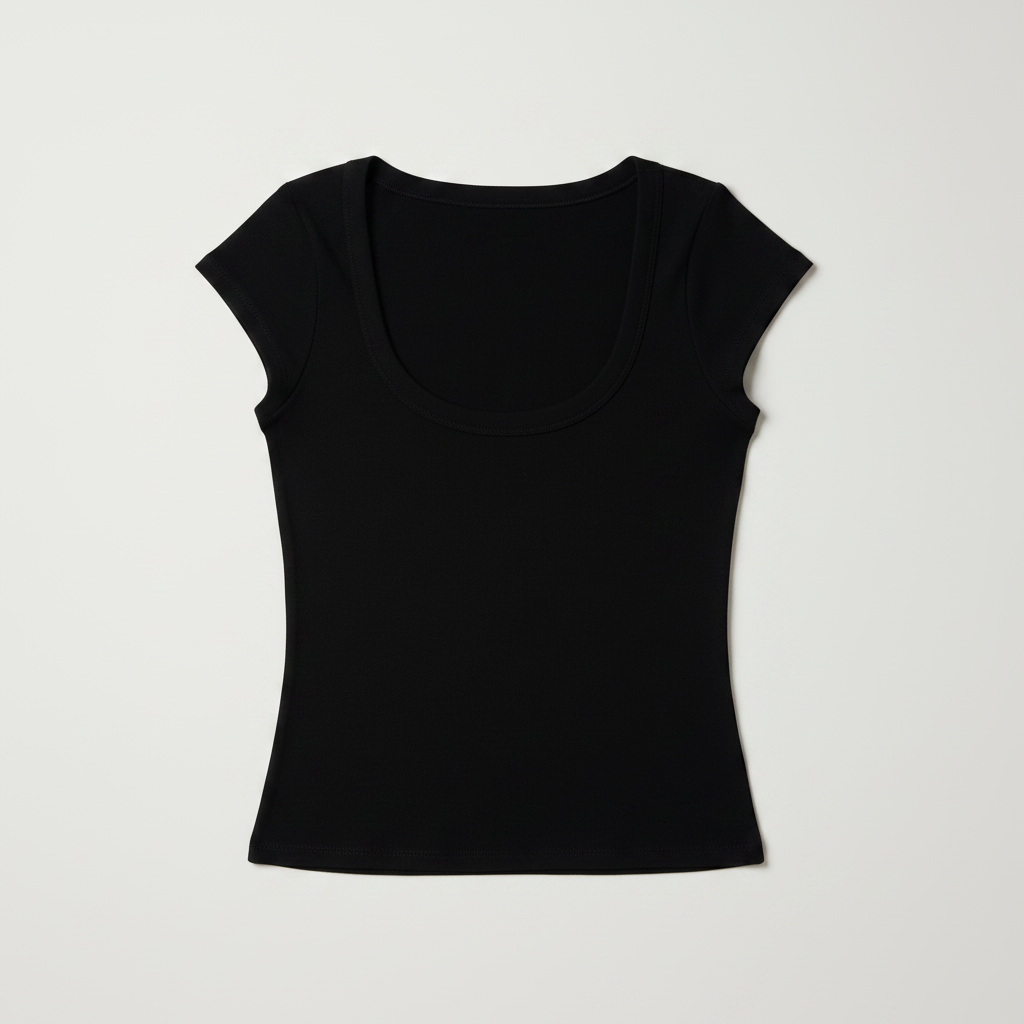 T-Shirt U neck|Colore:Nero