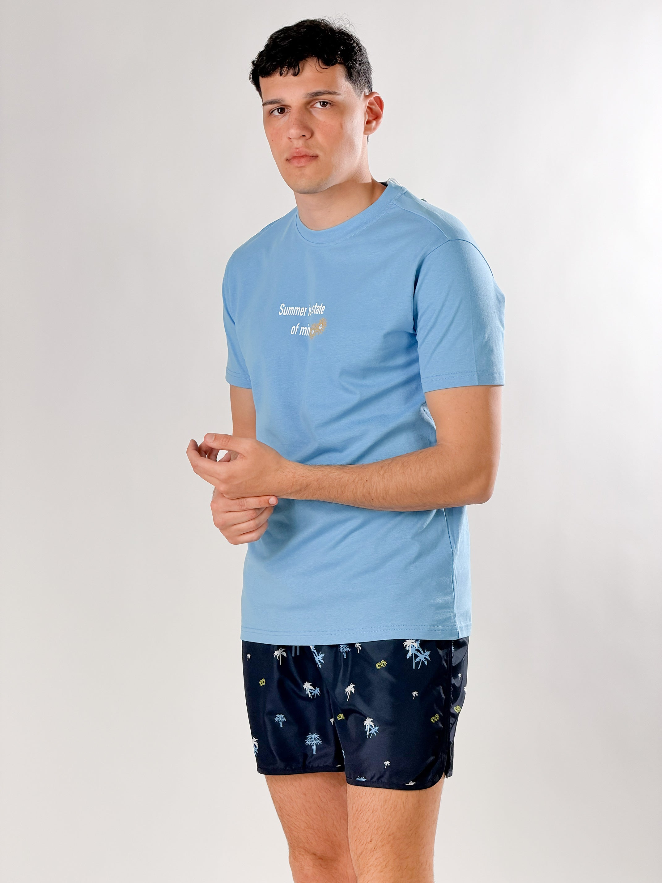 Costume Boxer Palme|Colore:Blu