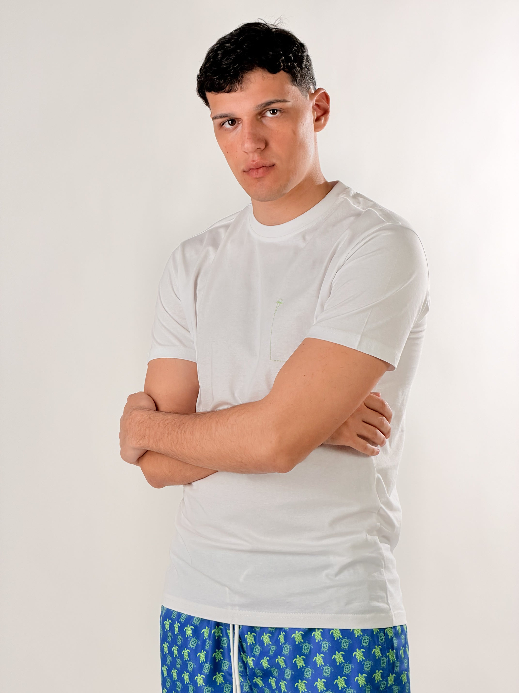 T - shirt impuntura fluo|Colore:Bianco/verde