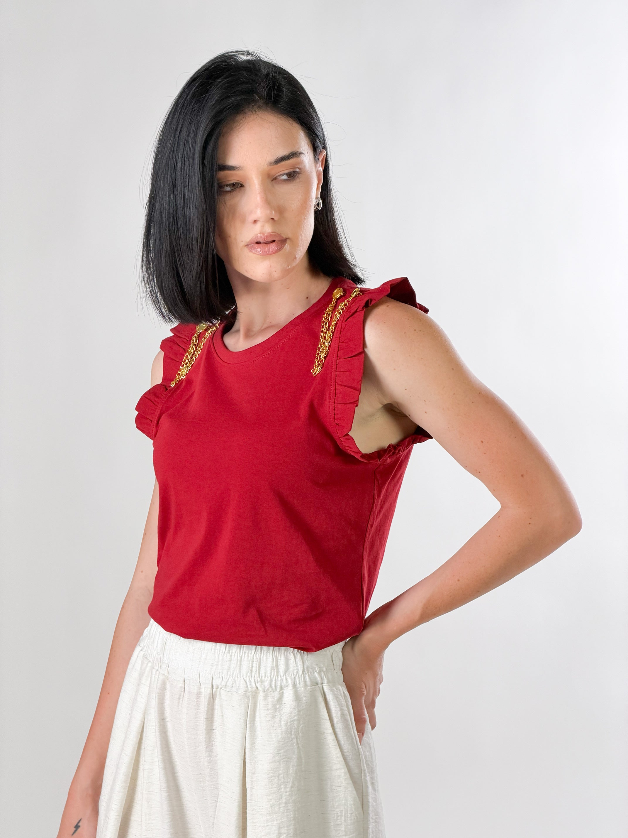 T-shirt con accessorio|Colore:Rosso india