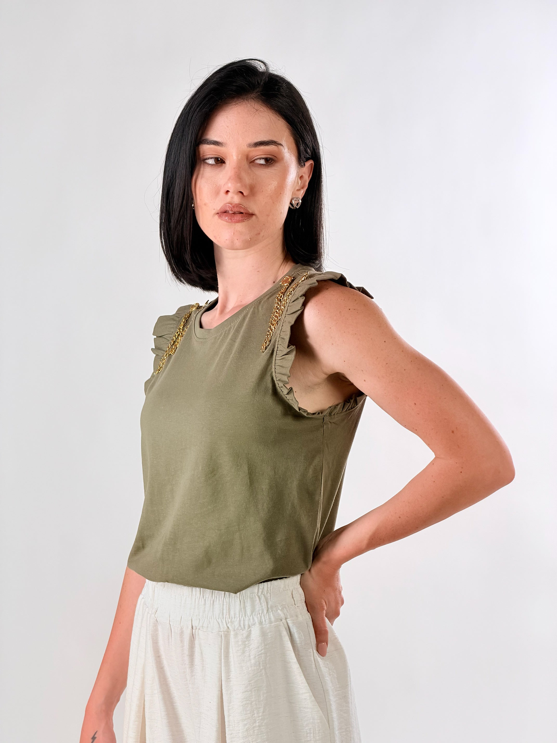 T-shirt con accessorio|Colore:Salvia