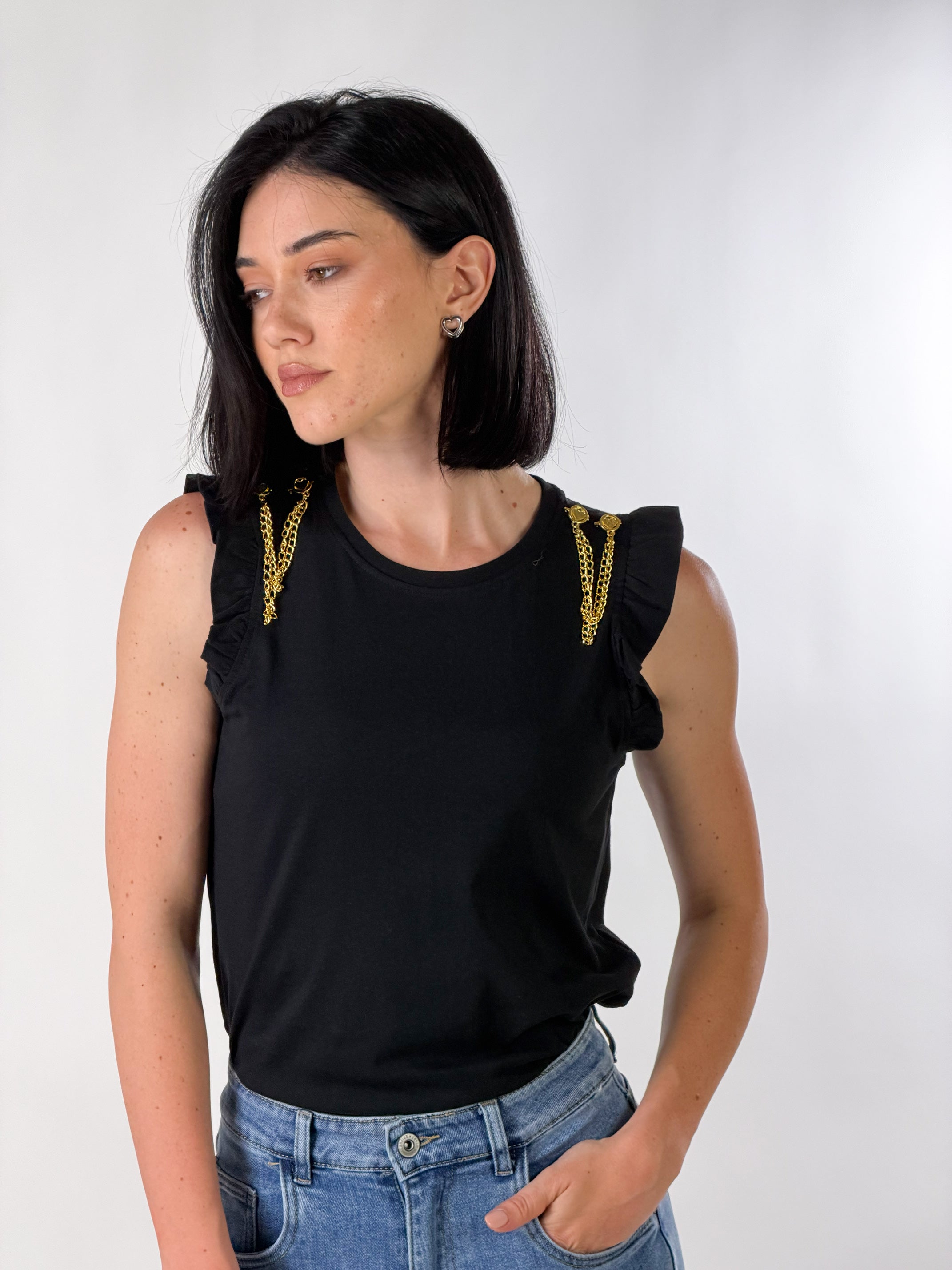 T-shirt con accessorio|Colore:Nero