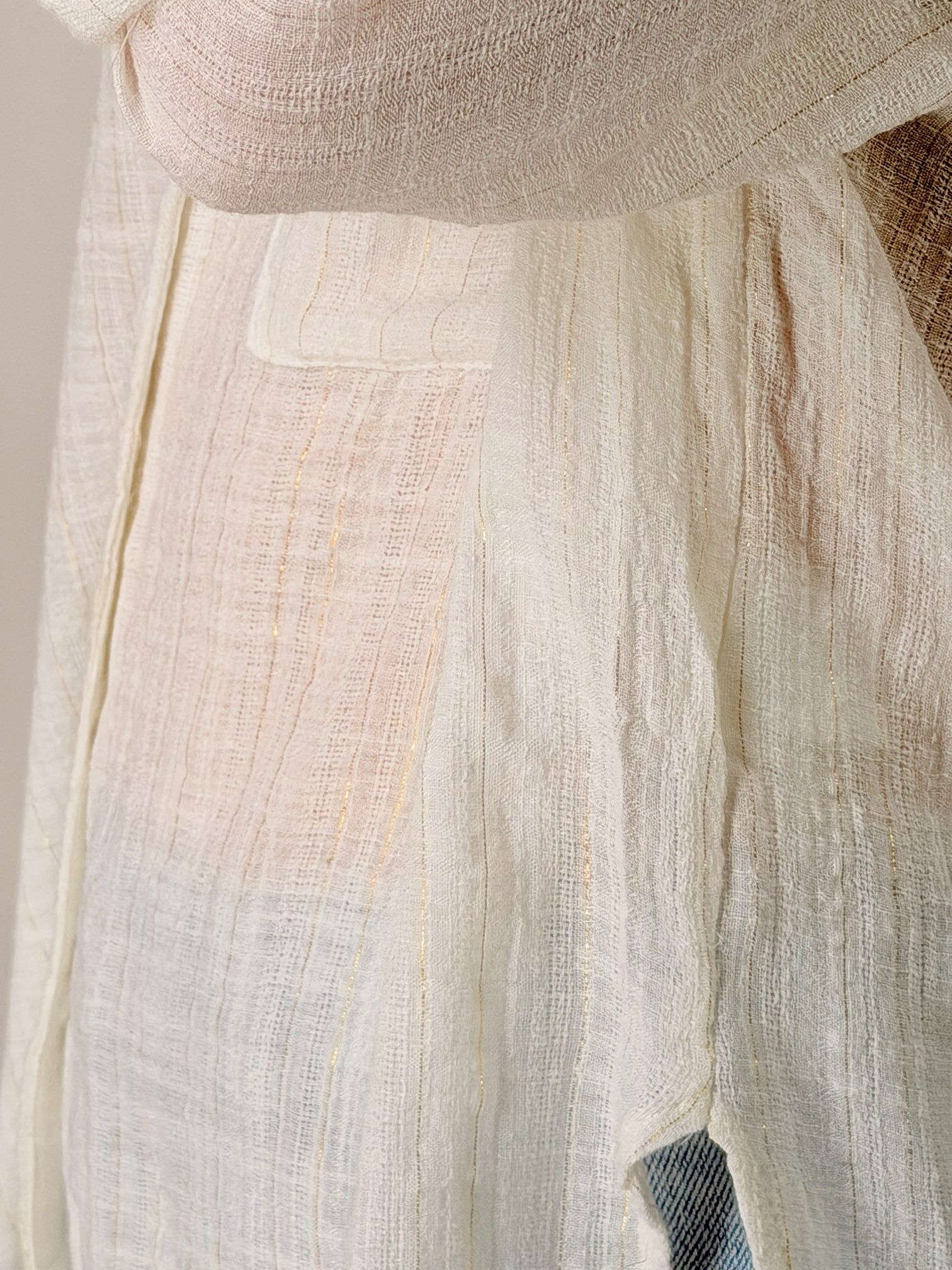 Camicia effetto fiammato con filato lurex oro|Colore:Bianco