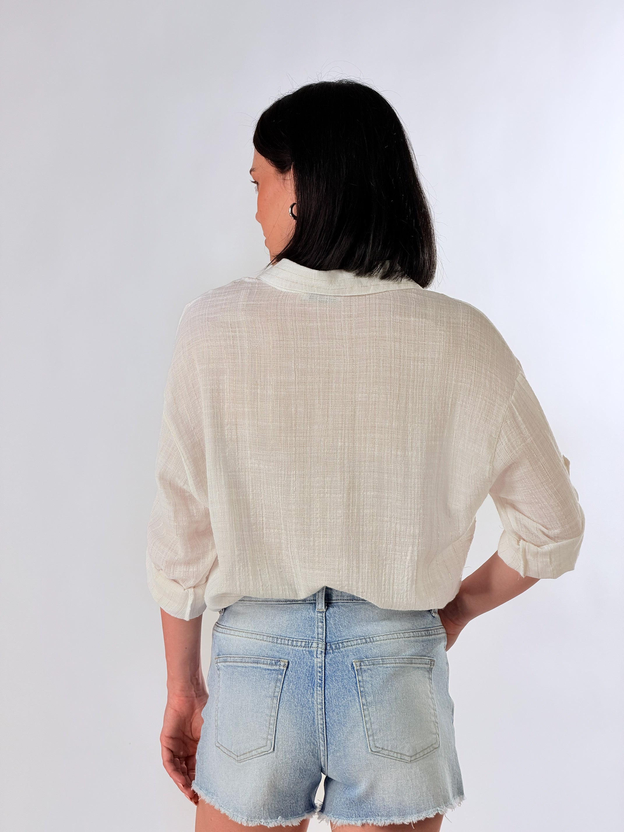 Camicia effetto fiammato con filato lurex oro|Colore:Bianco