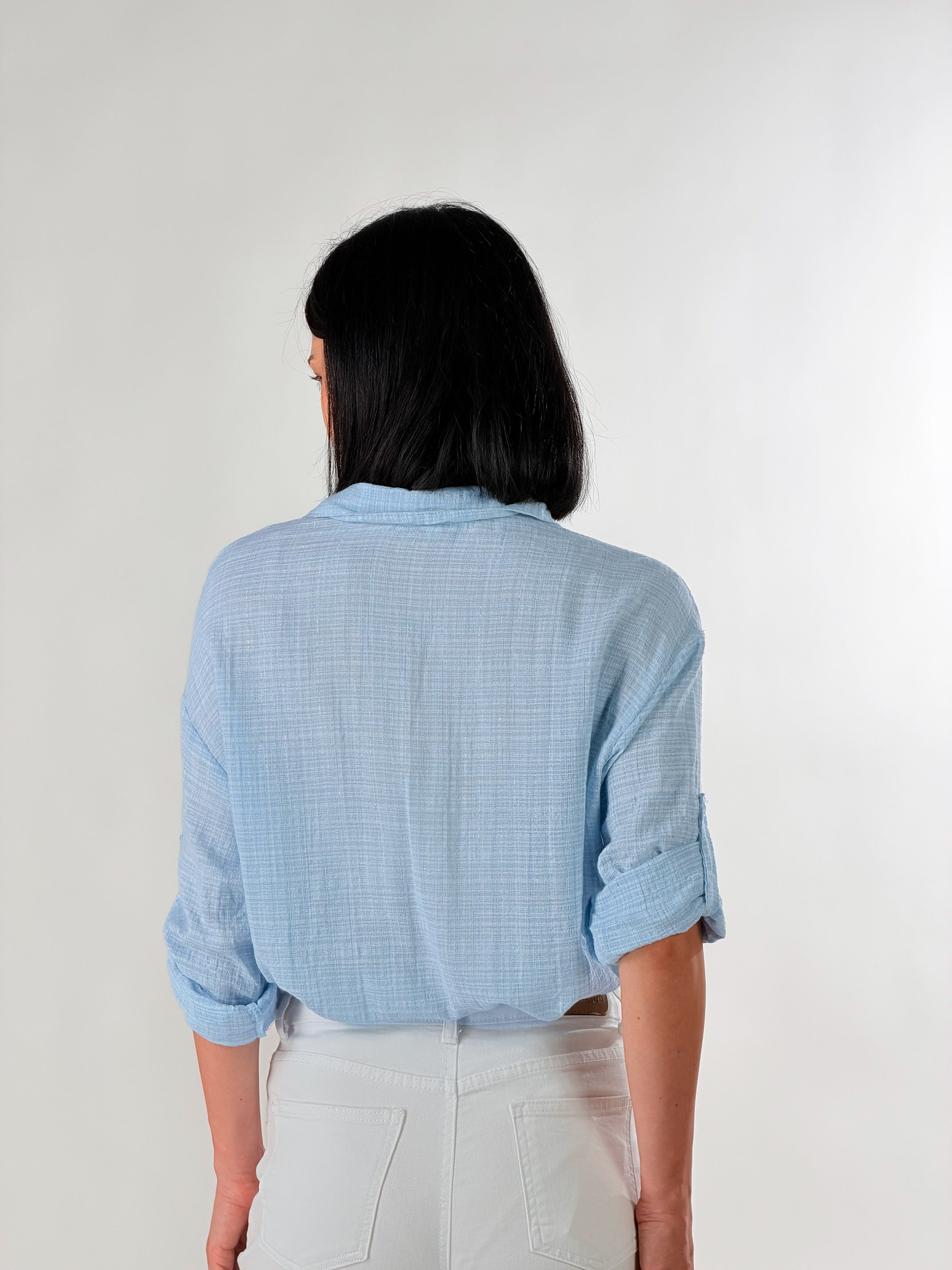 Camicia effetto fiammato con filato lurex oro|Colore:Celeste