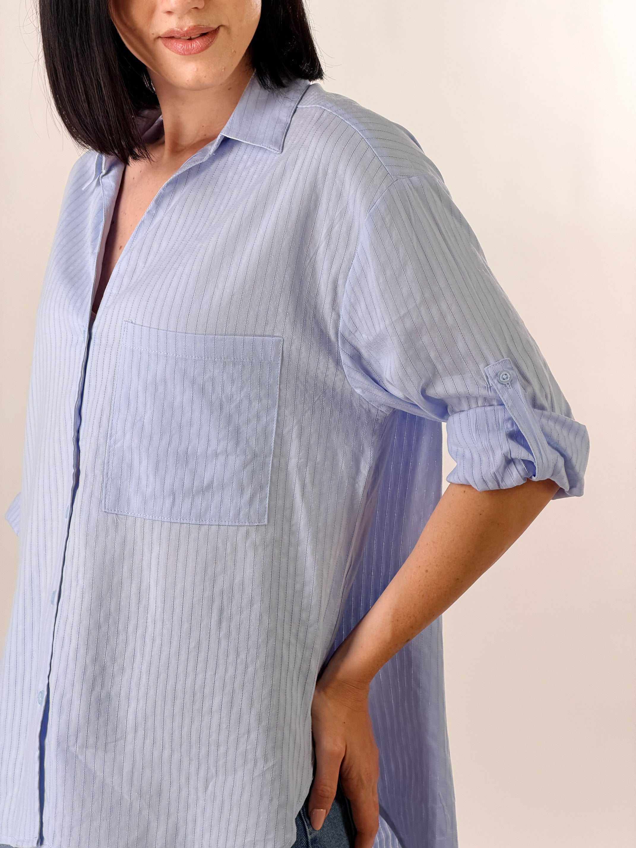Camicia tessuto semitrasparente|Colore:Celeste