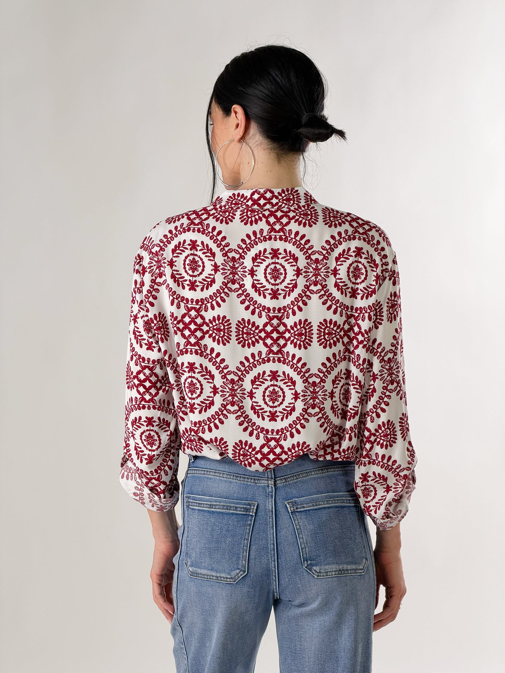Camicia con stampa arabesca|Colore:Rosso india
