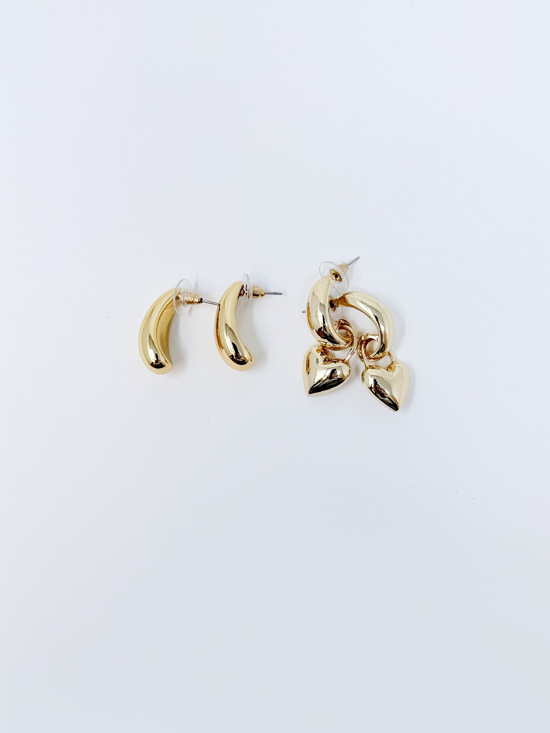 Set cerchi piccoli con cuore e goccia cannellino|Colore:Oro