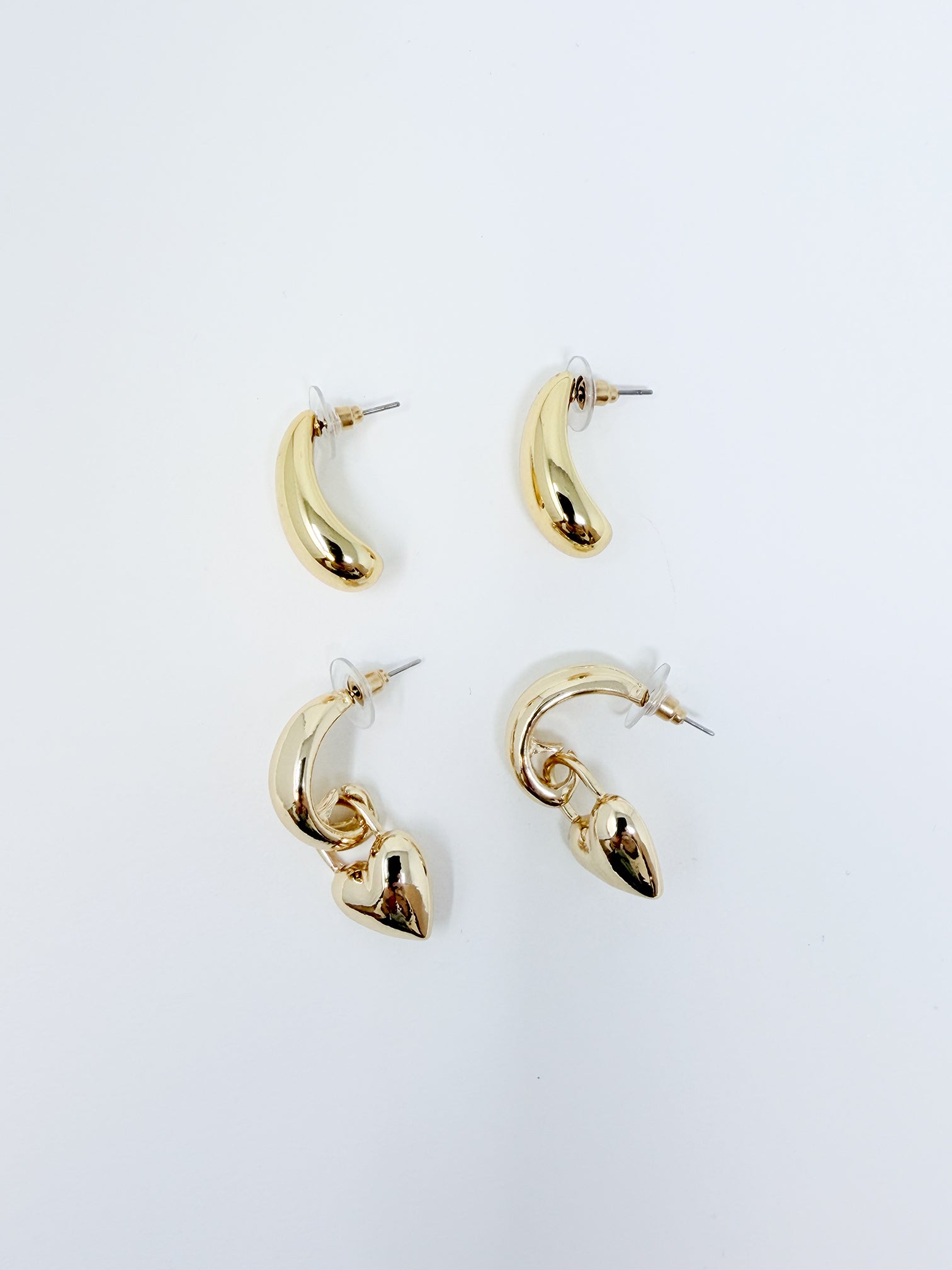 Set cerchi piccoli con cuore e goccia cannellino|Colore:Oro
