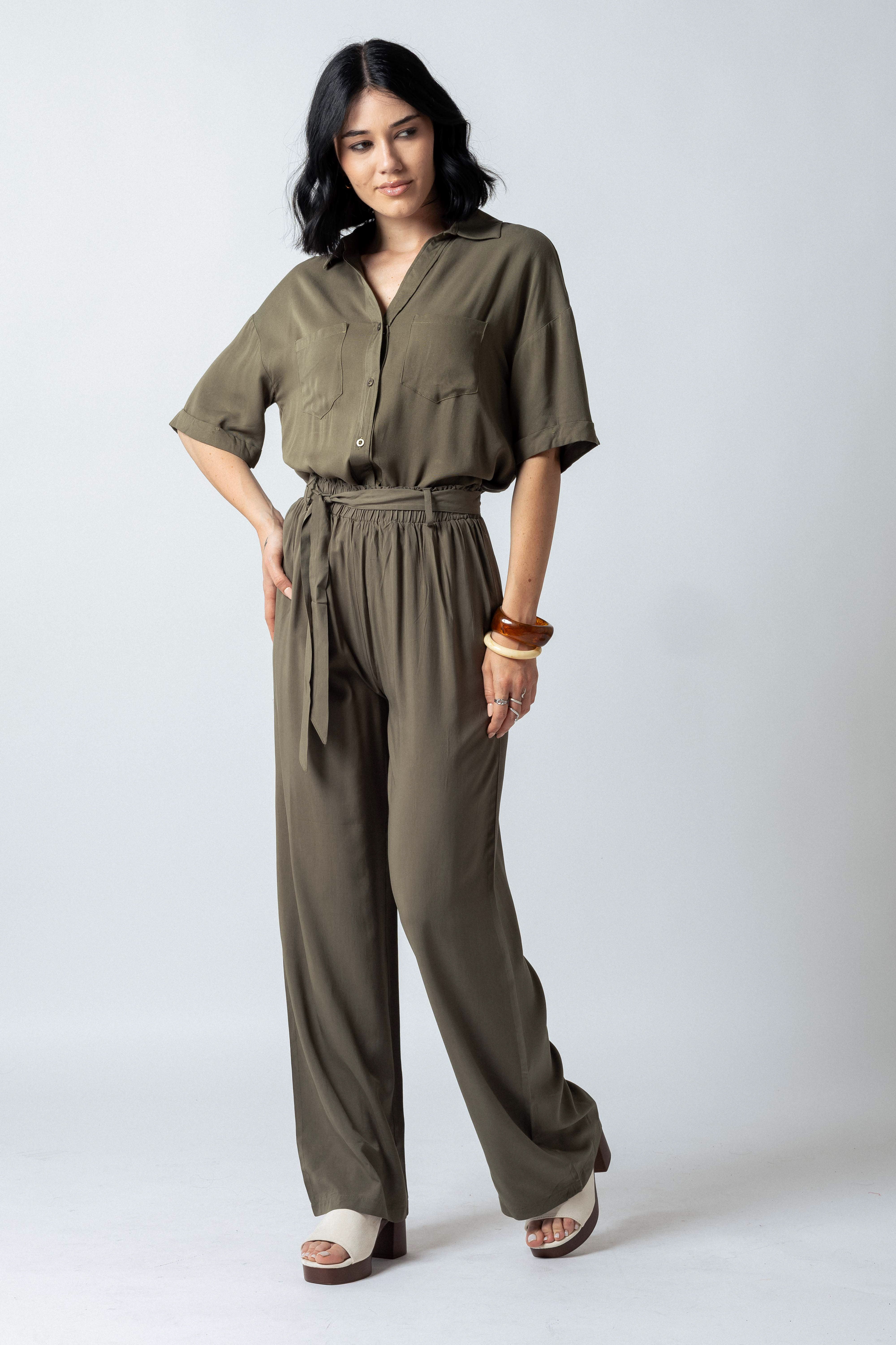Camicia over crop con tasche|Colore:Salvia