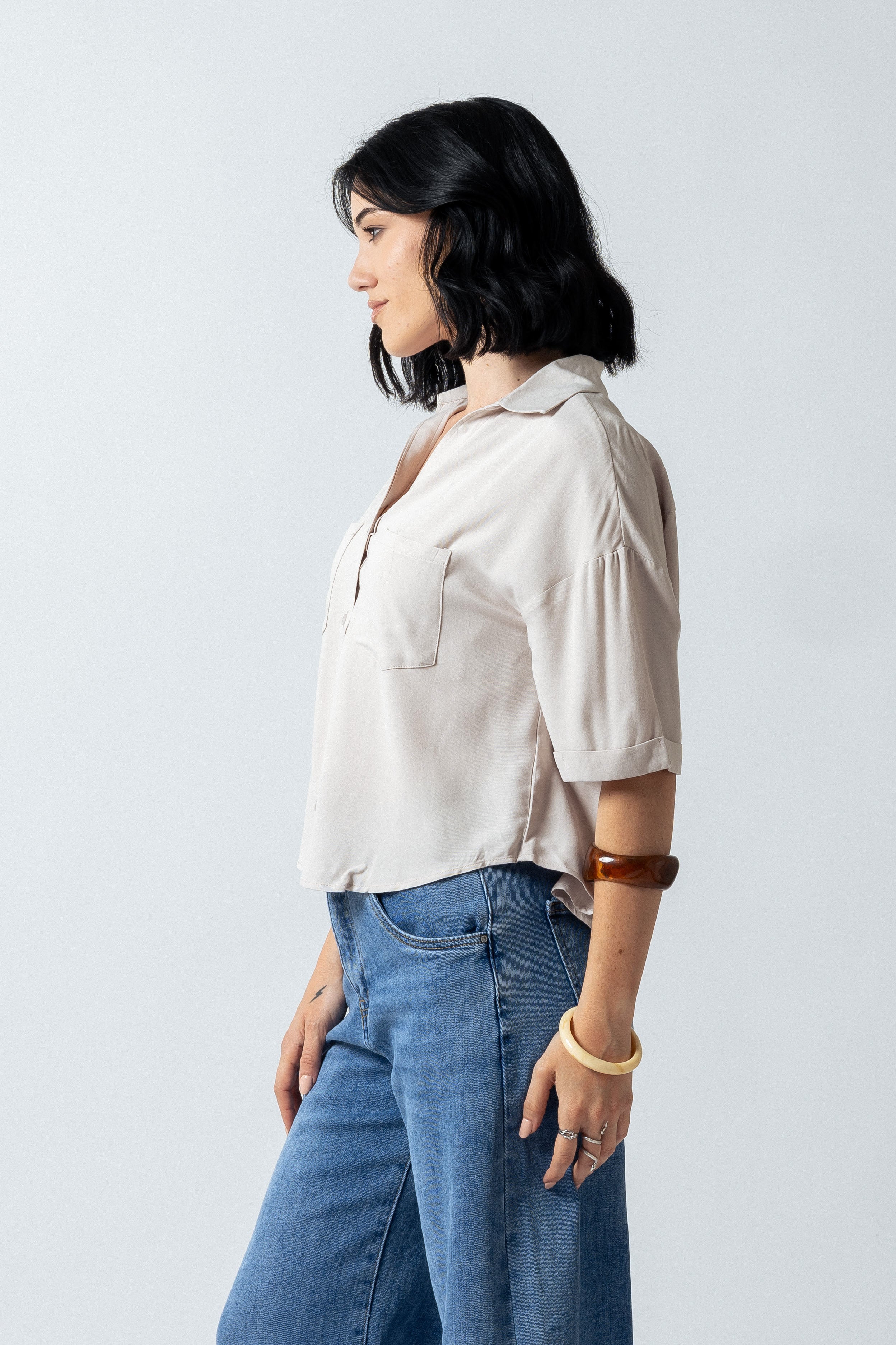Camicia over crop con tasche|Colore:Corda