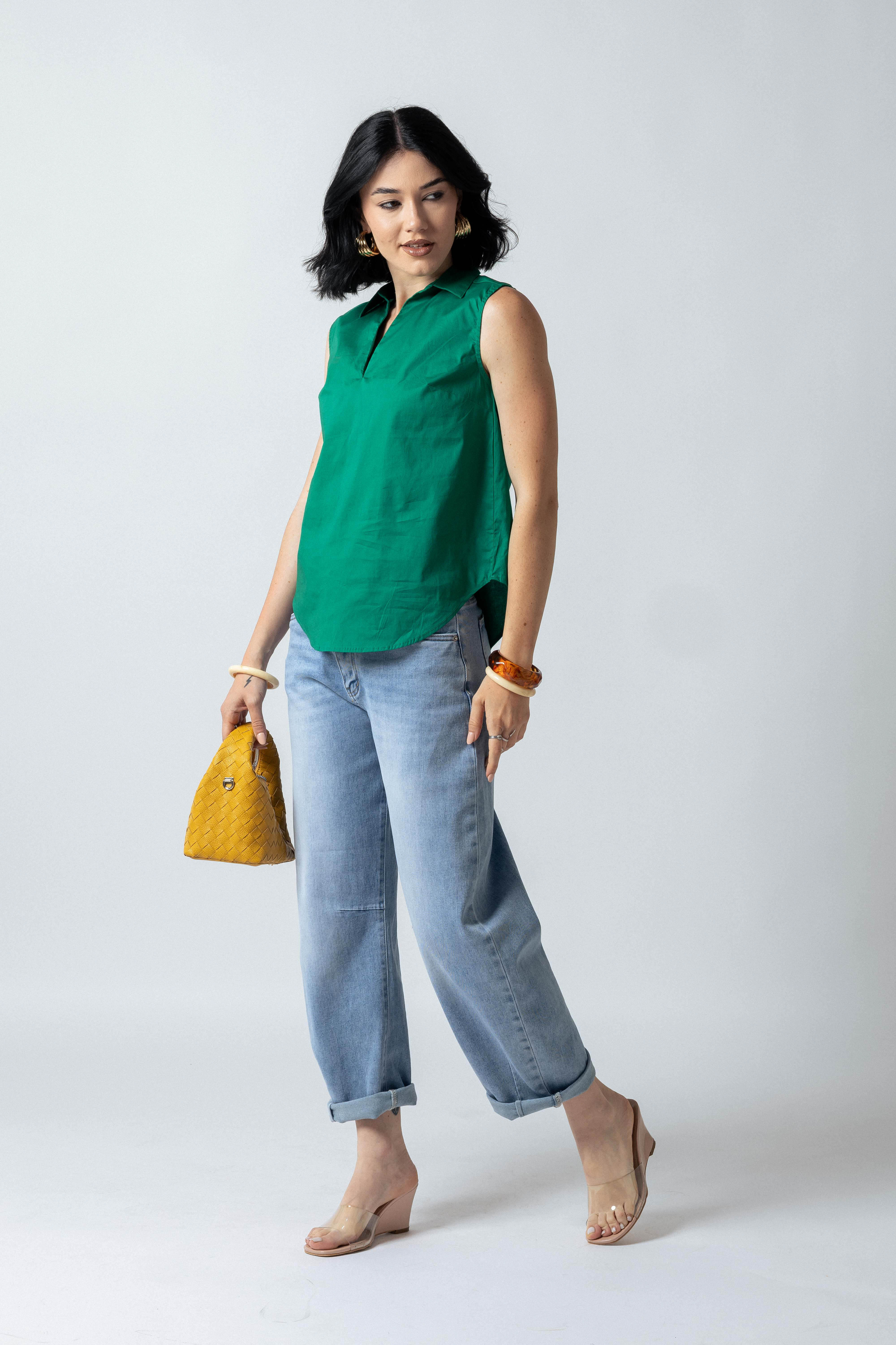 Camicia scollo a V senza bottoni|Colore:Verde