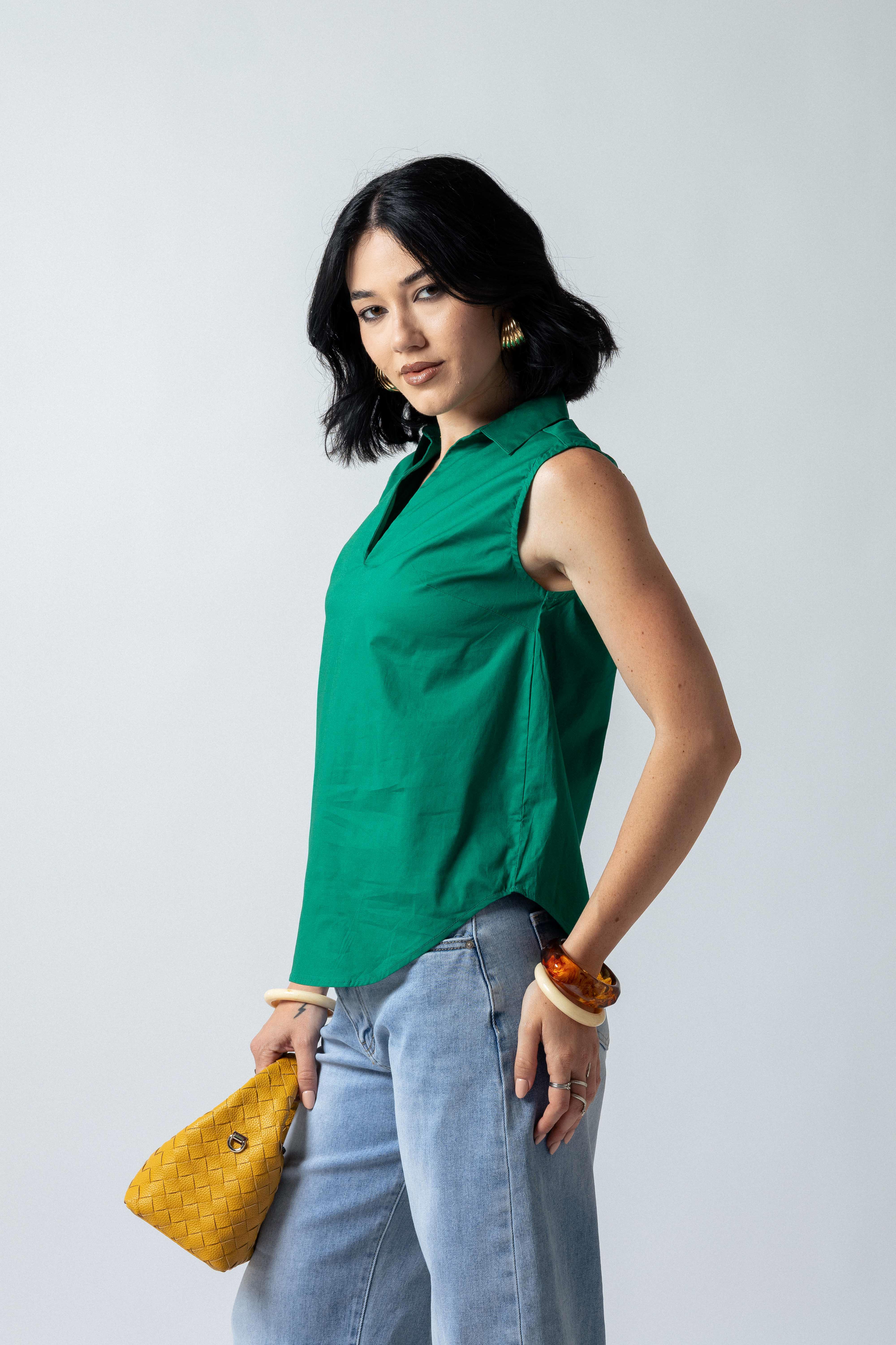 Camicia scollo a V senza bottoni|Colore:Verde