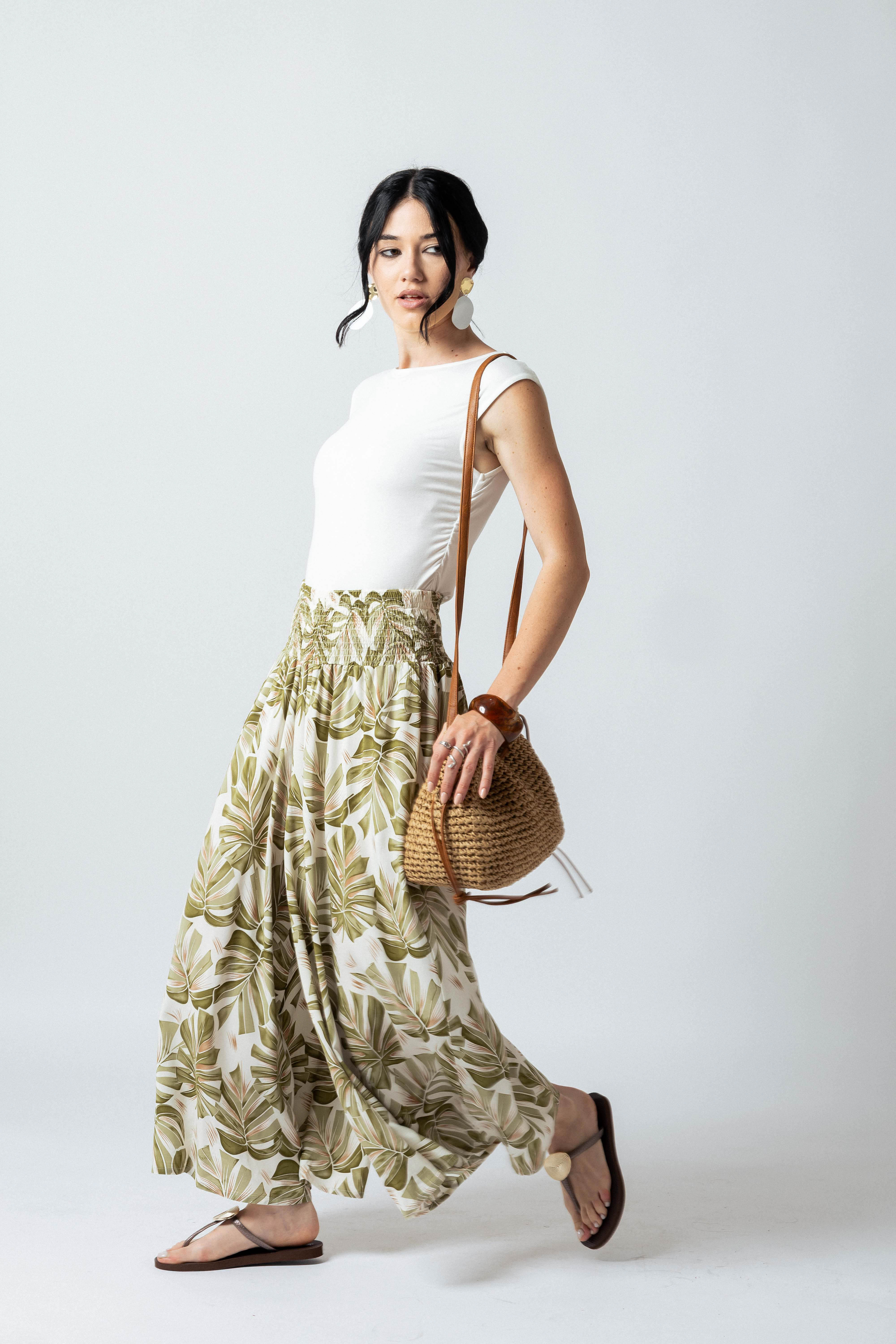 Pantalone Harem fantasia foglie tropicali|Colore:Verde