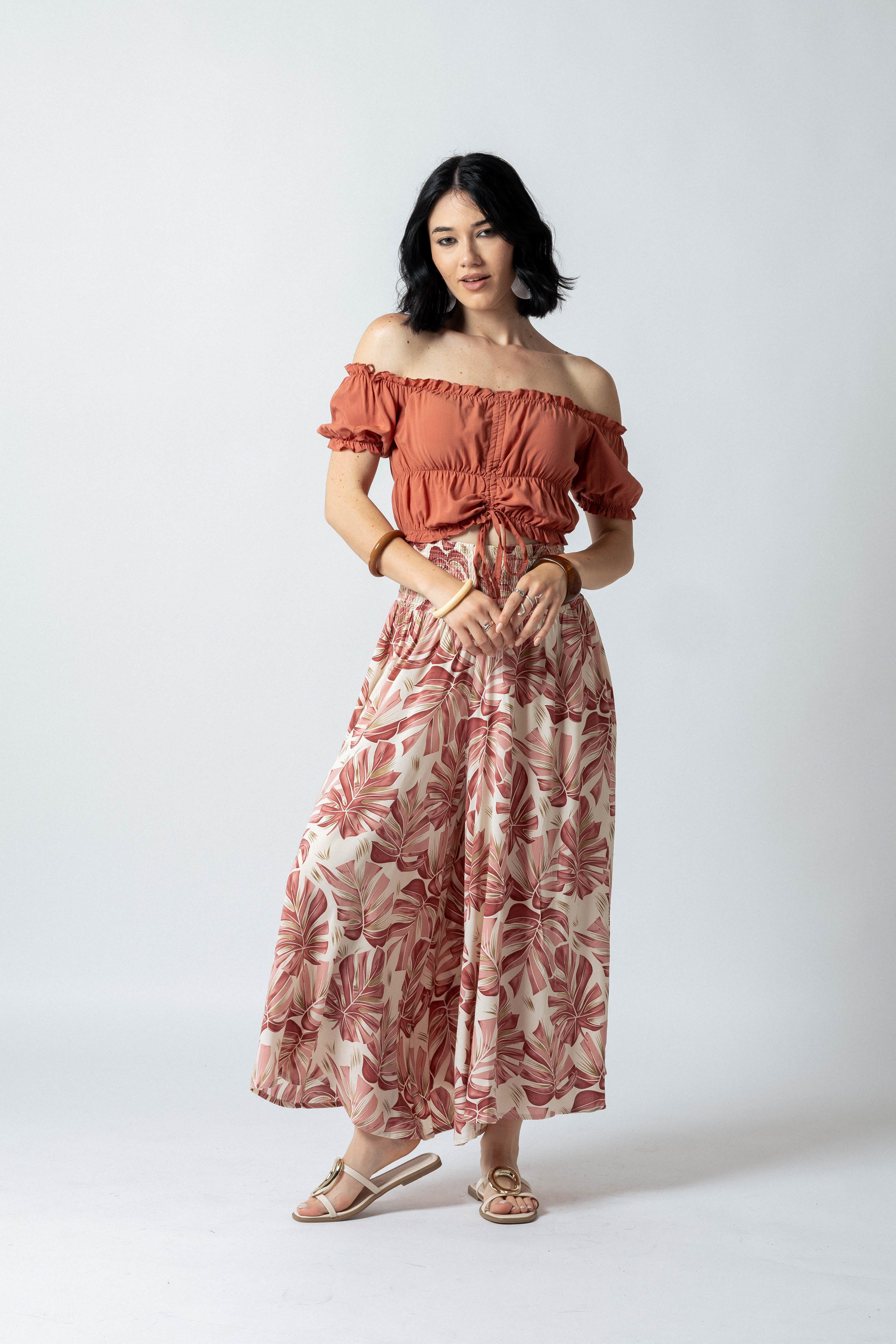 Pantalone Harem fantasia foglie tropicali|Colore:Rosa
