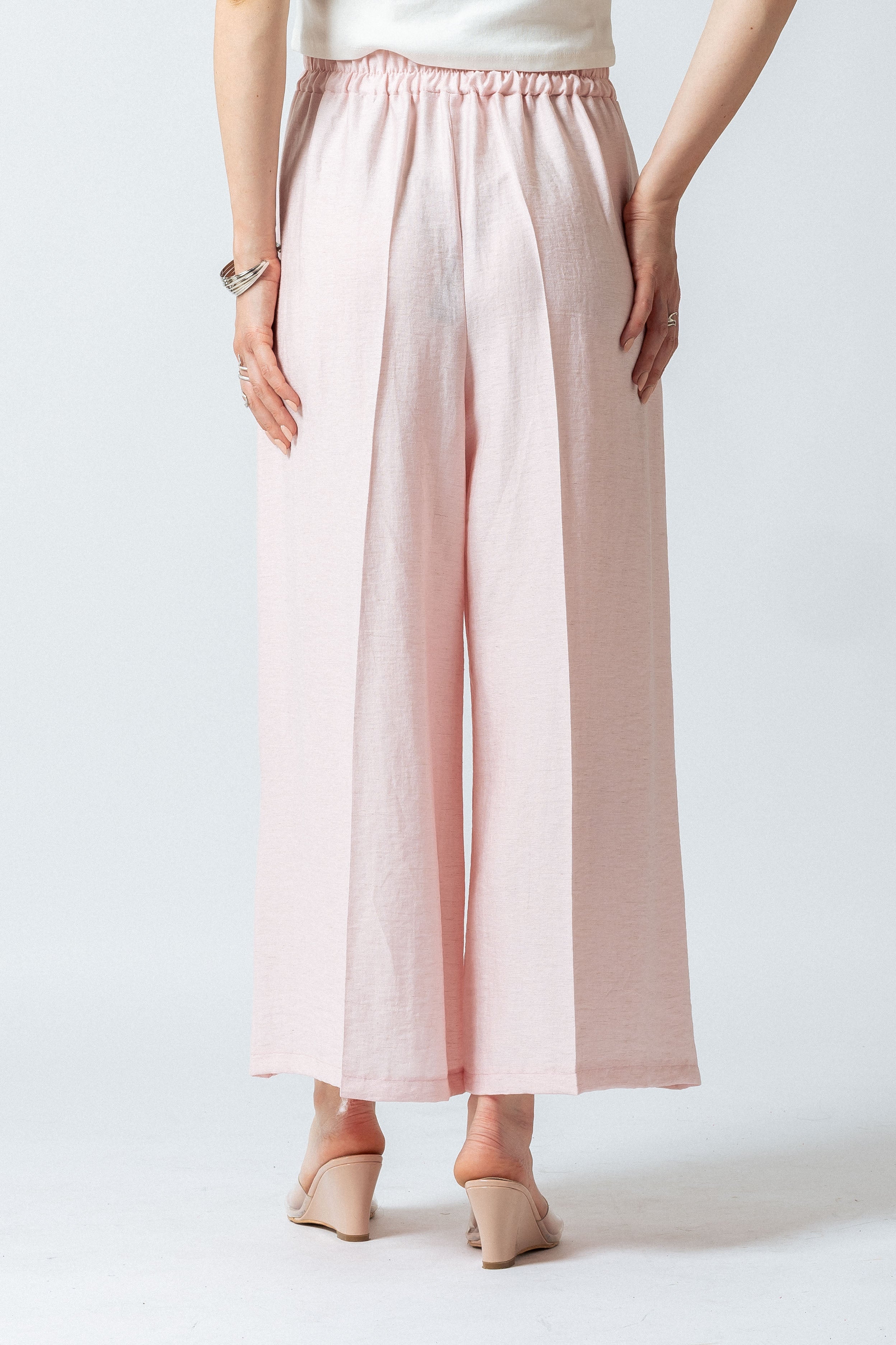Pantaloni ampi alla caviglia misto lino|Colore:Rosa