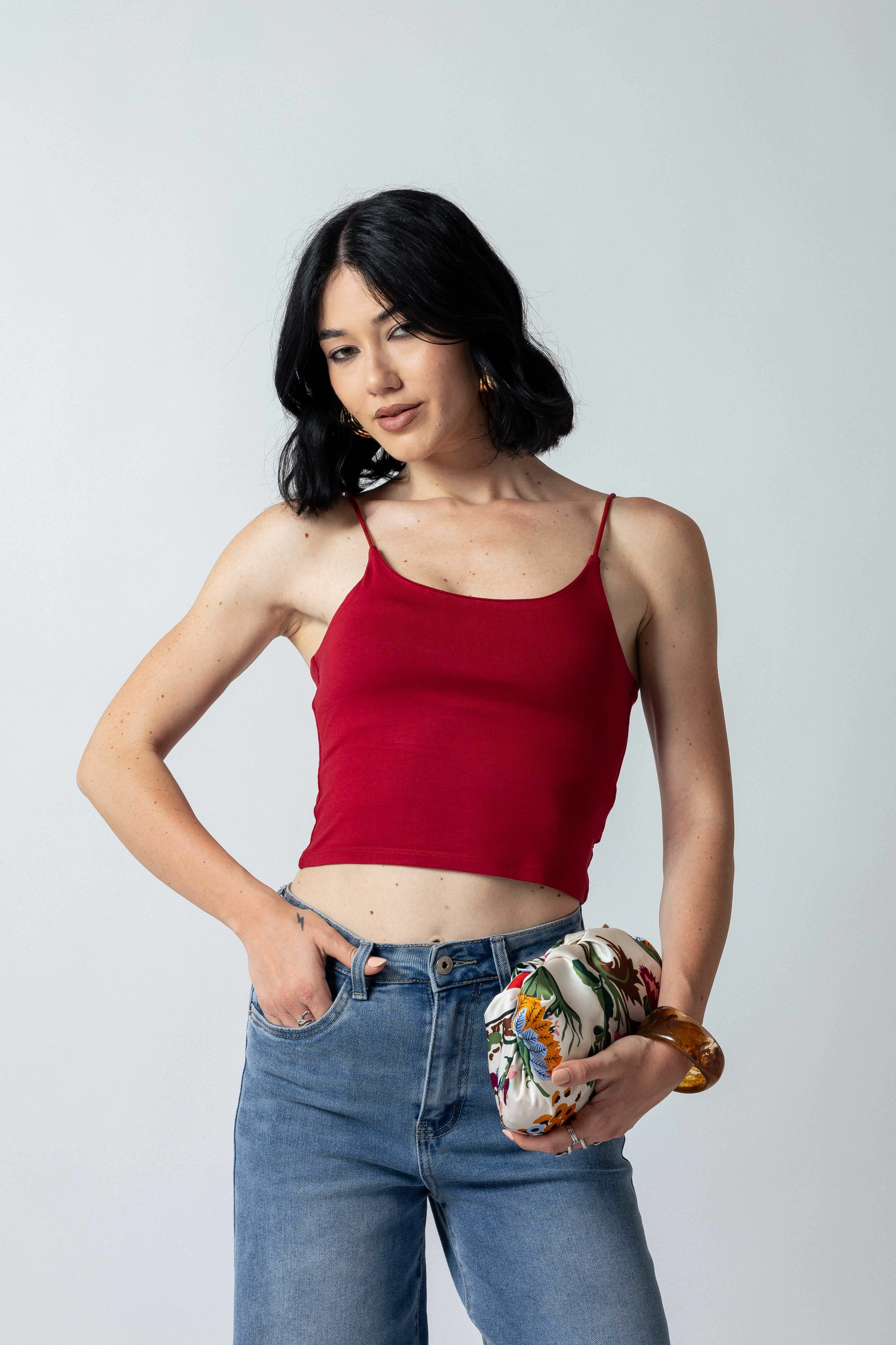 Top bretelle sottili scollo tondo|Colore:Rosso india