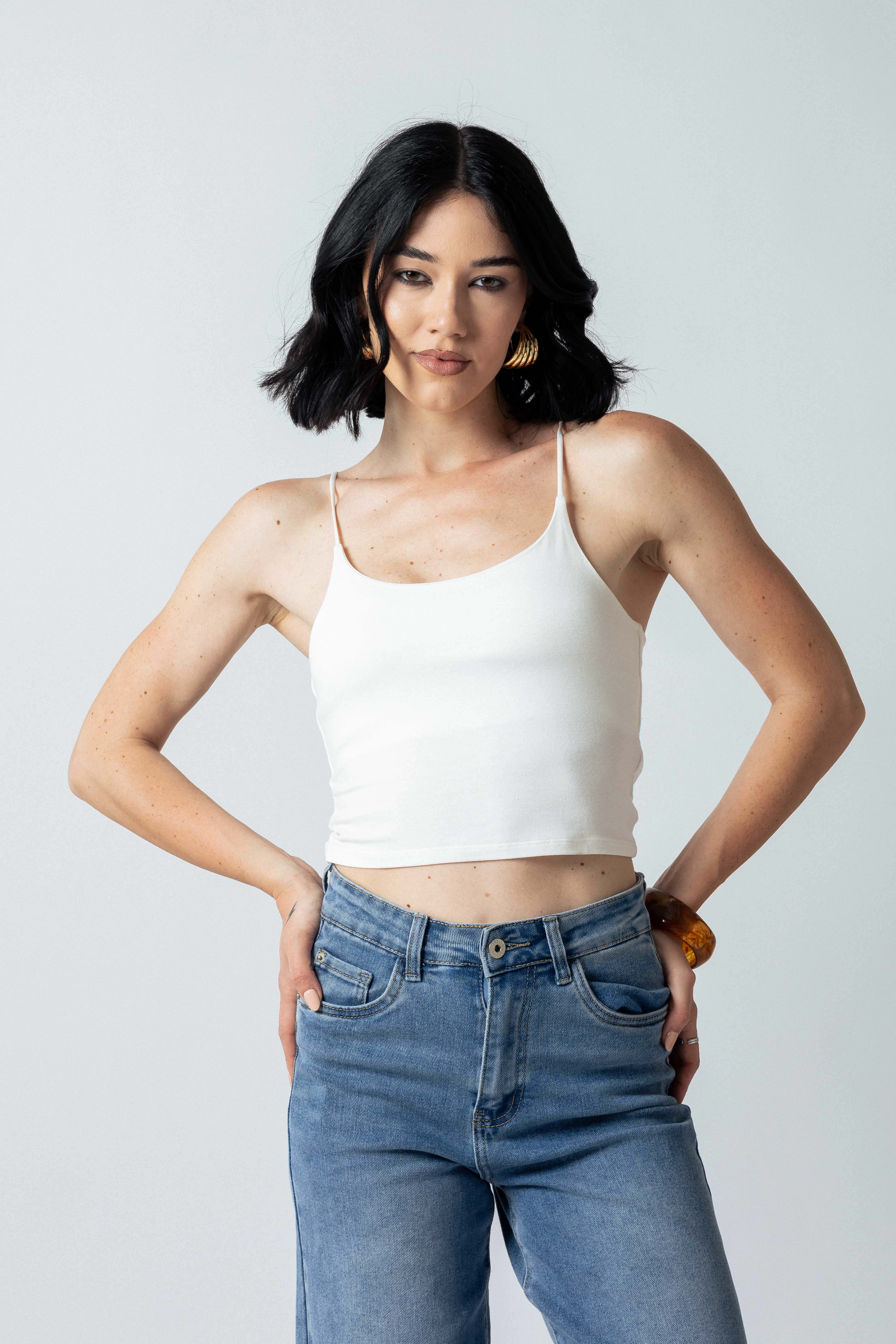 Top bretelle sottili scollo tondo|Colore:Panna