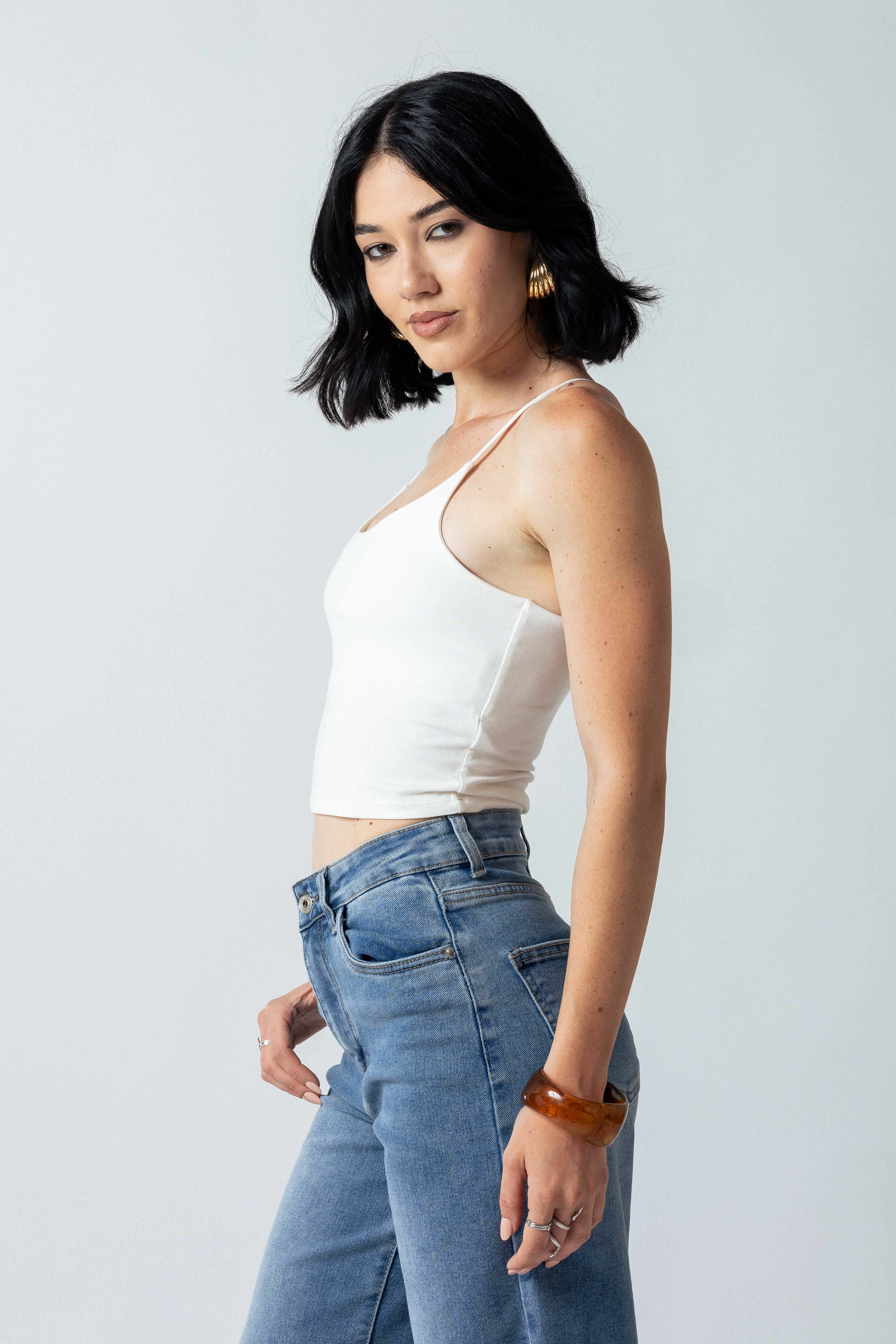 Top bretelle sottili scollo tondo|Colore:Panna