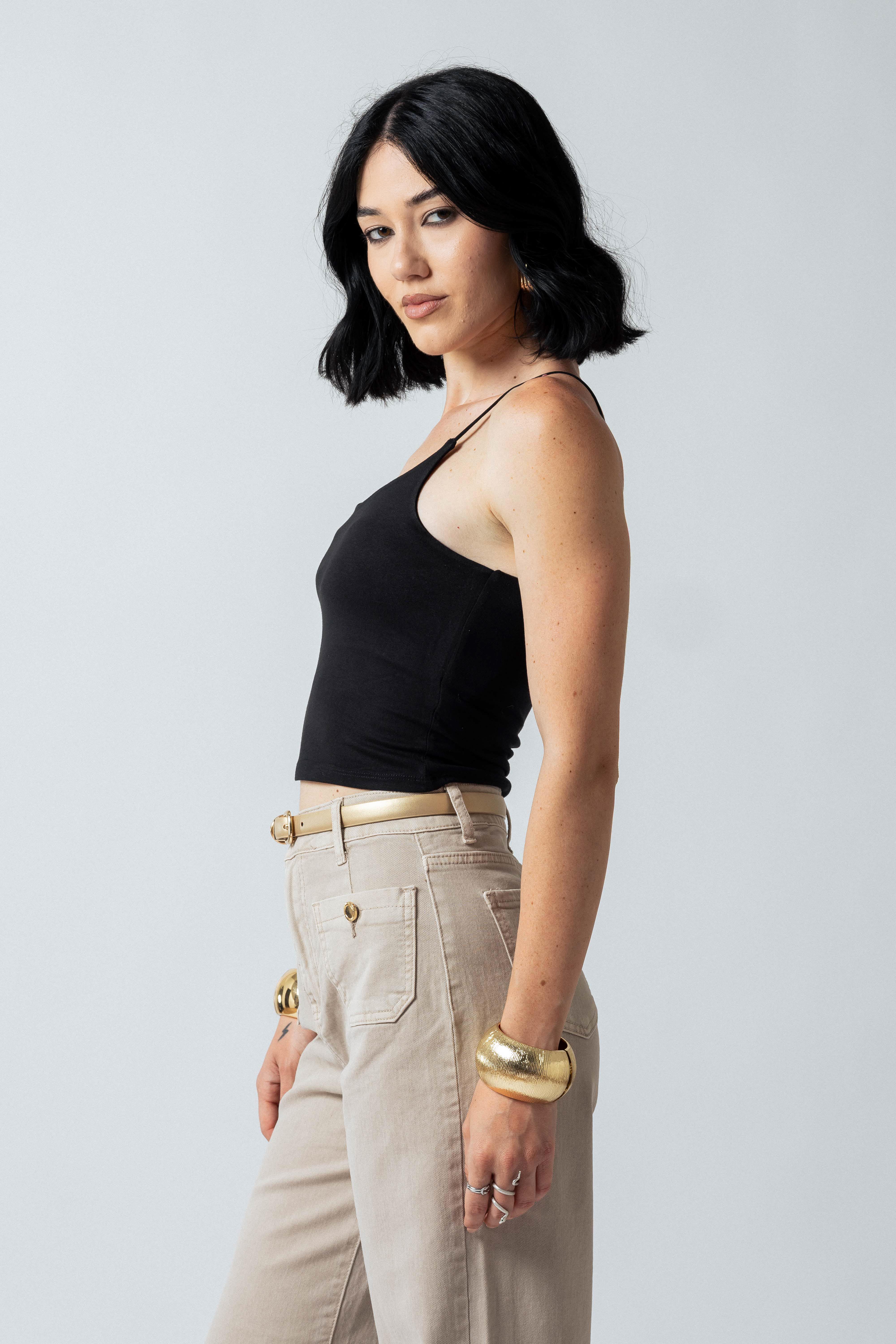 Top bretelle sottili scollo tondo|Colore:Nero