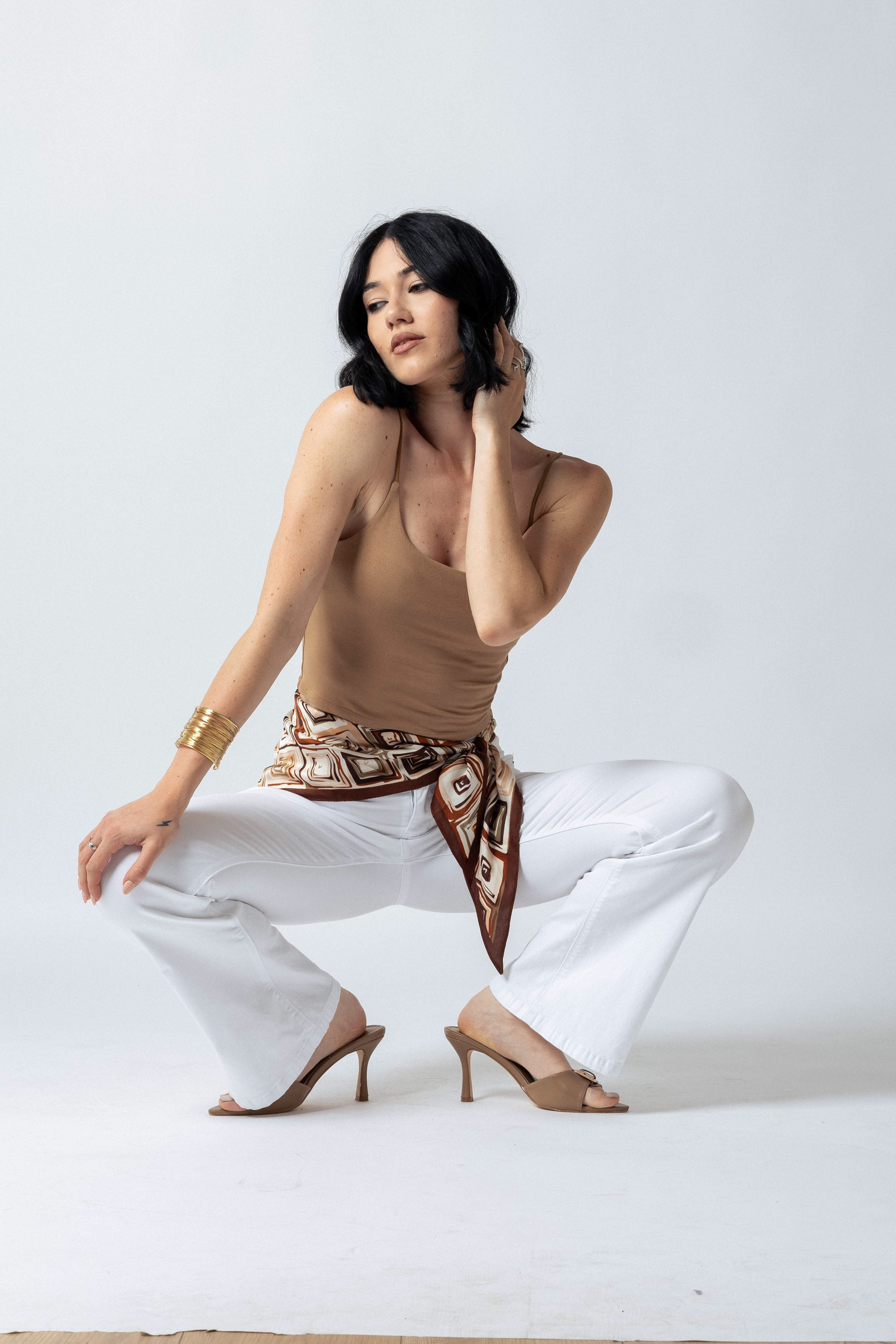 Top bretelle sottili scollo tondo|Colore:Cammello