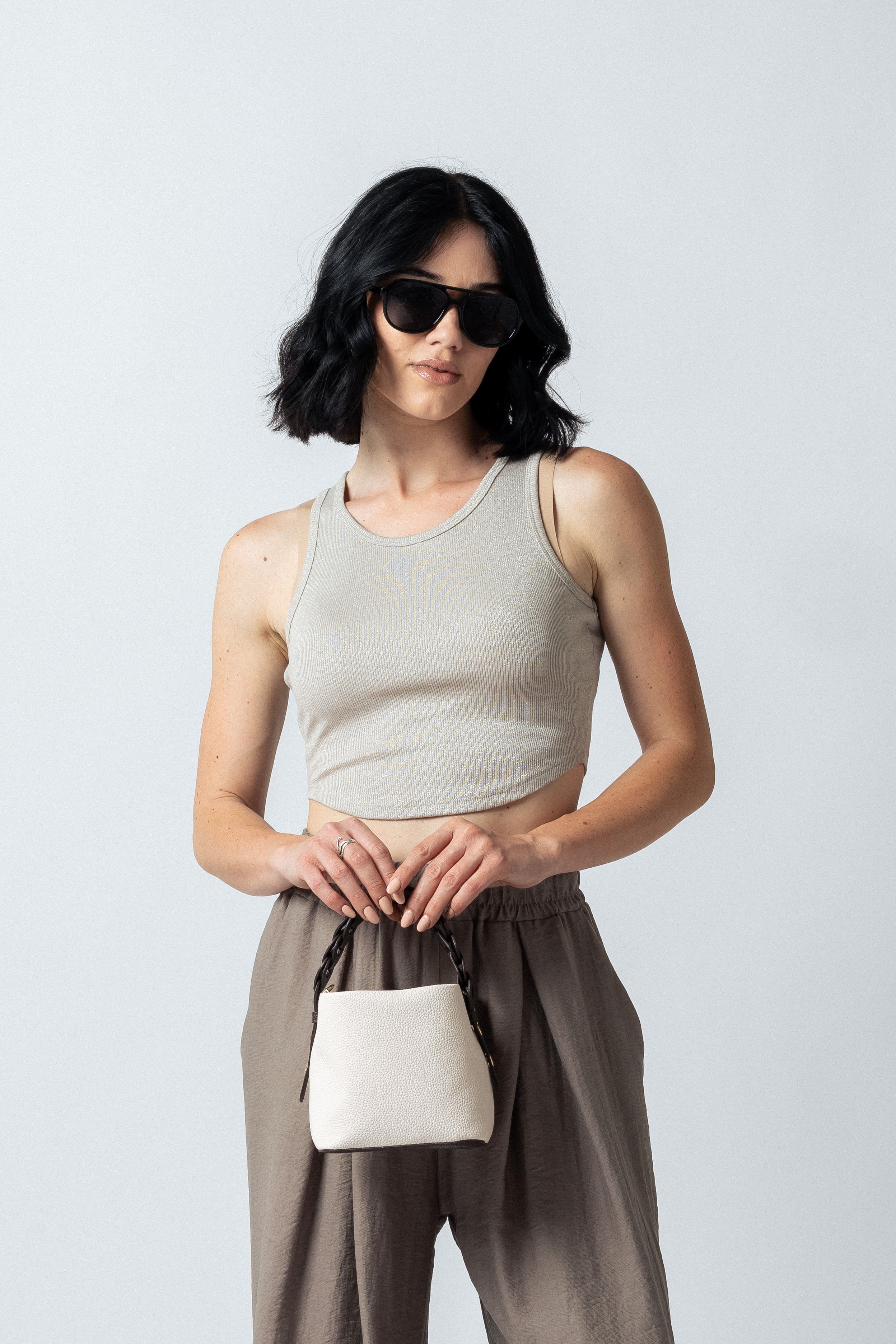 Top con orlo curvato|Colore:Beige